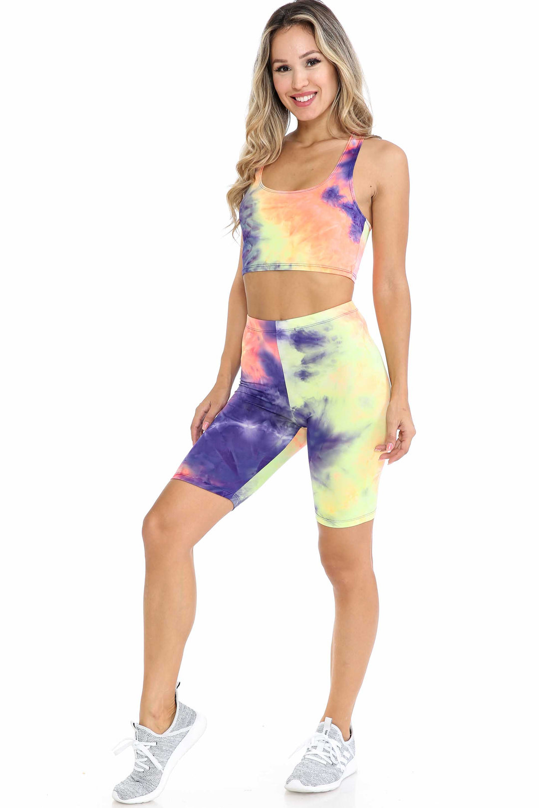 Wholesale Indigo Tie Dye 2 Piece Shorts and Cropped Bra Top Set