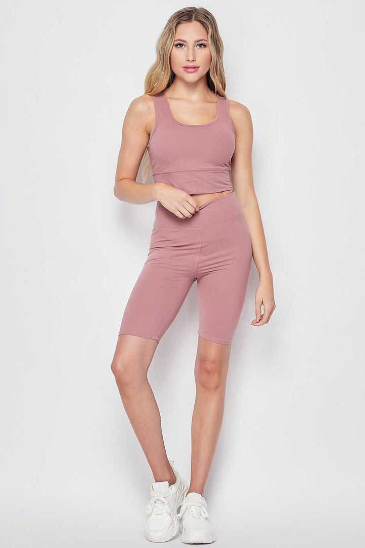 Wholesale Buttery Smooth 2 Piece High Waisted Shorts and Crop Top Bra Set