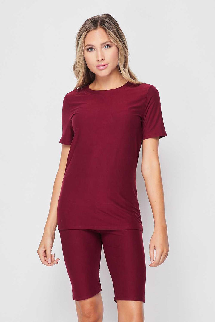Wholesale 2 Piece Buttery Smooth Basic Solid Biker Shorts and T-Shirt Set