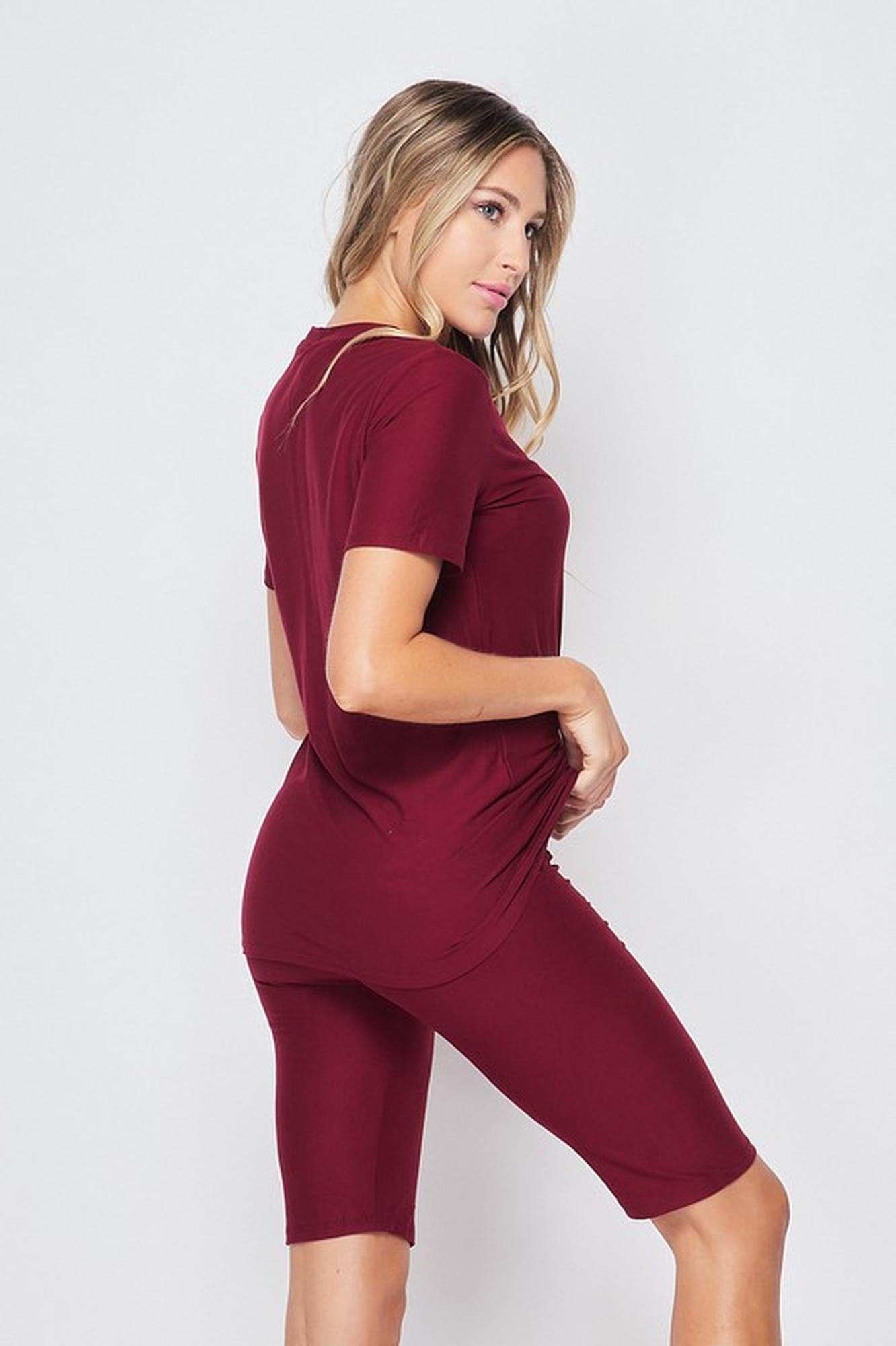 Wholesale 2 Piece Buttery Smooth Basic Solid Biker Shorts and T-Shirt Set