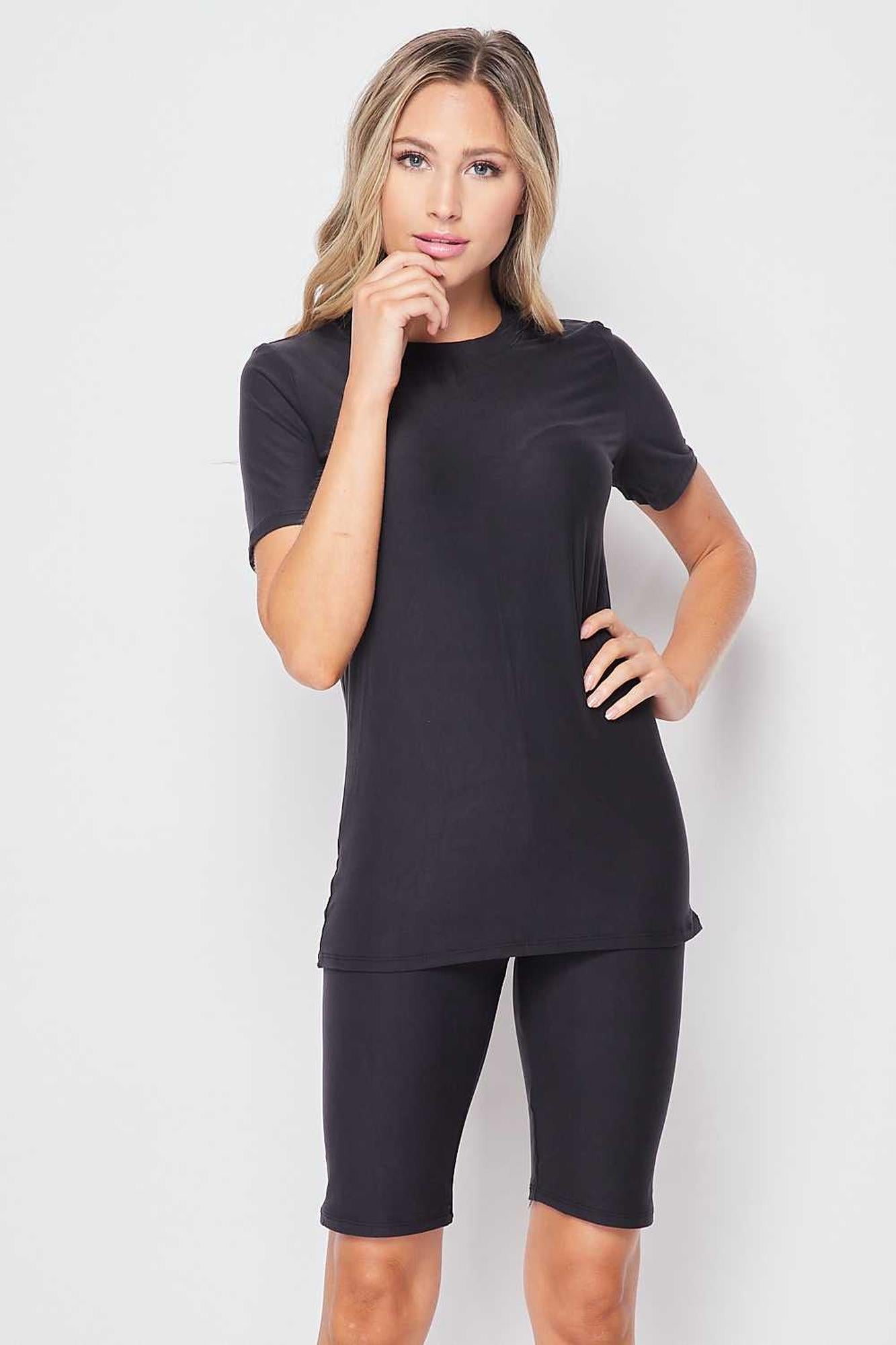 Wholesale 2 Piece Buttery Smooth Basic Solid Biker Shorts and T-Shirt Set