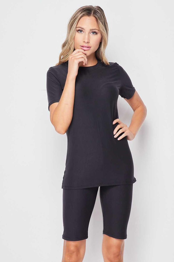 Wholesale 2 Piece Buttery Smooth Basic Solid Biker Shorts and T-Shirt Set
