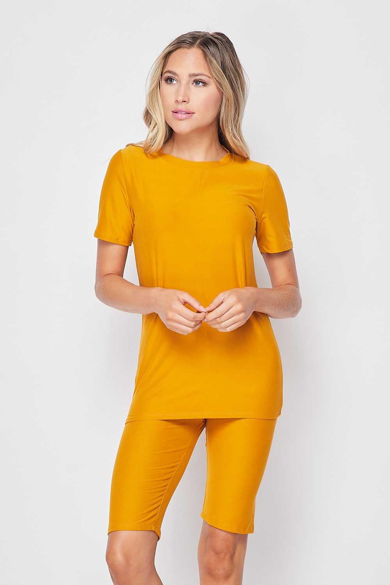 Wholesale 2 Piece Buttery Smooth Basic Solid Biker Shorts and T-Shirt Set