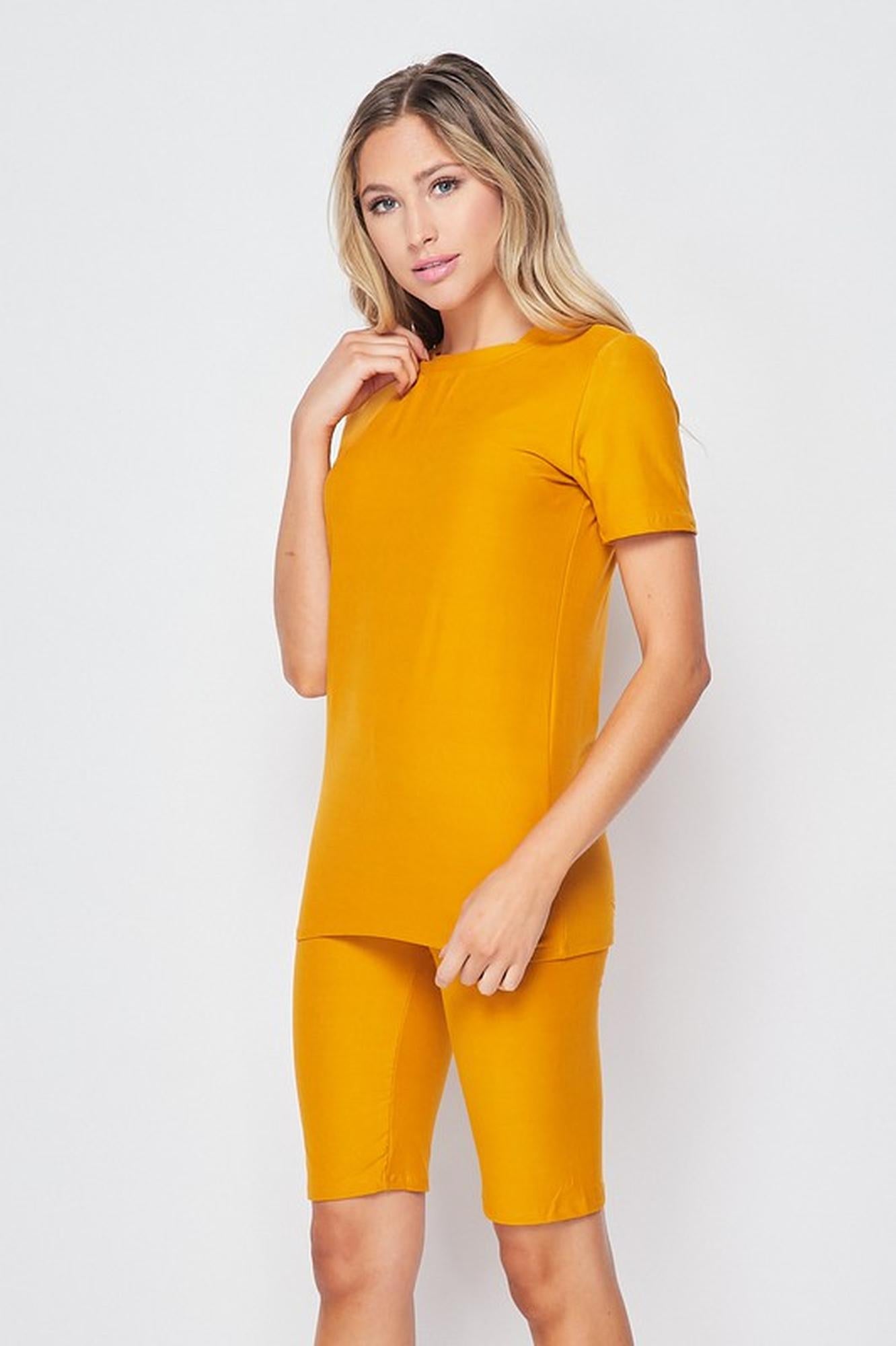 Wholesale 2 Piece Buttery Smooth Basic Solid Biker Shorts and T-Shirt Set