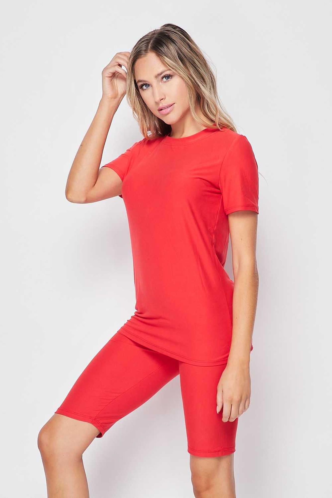 Wholesale 2 Piece Buttery Smooth Basic Solid Biker Shorts and T-Shirt Set