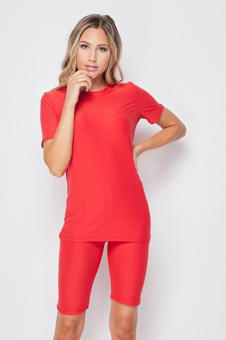 Wholesale 2 Piece Buttery Smooth Basic Solid Biker Shorts and T-Shirt Set