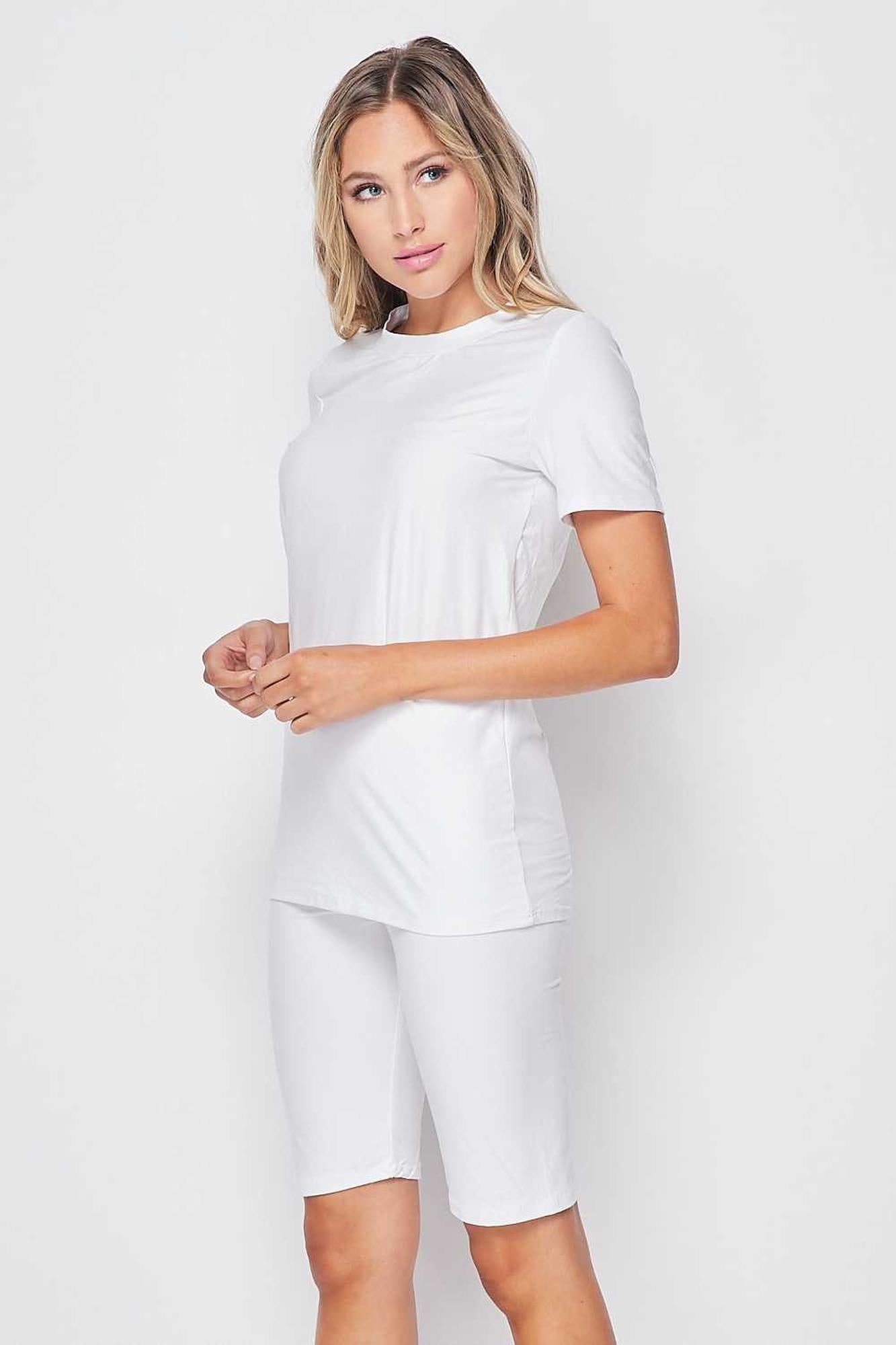 Wholesale 2 Piece Buttery Smooth Basic Solid Biker Shorts and T-Shirt Set