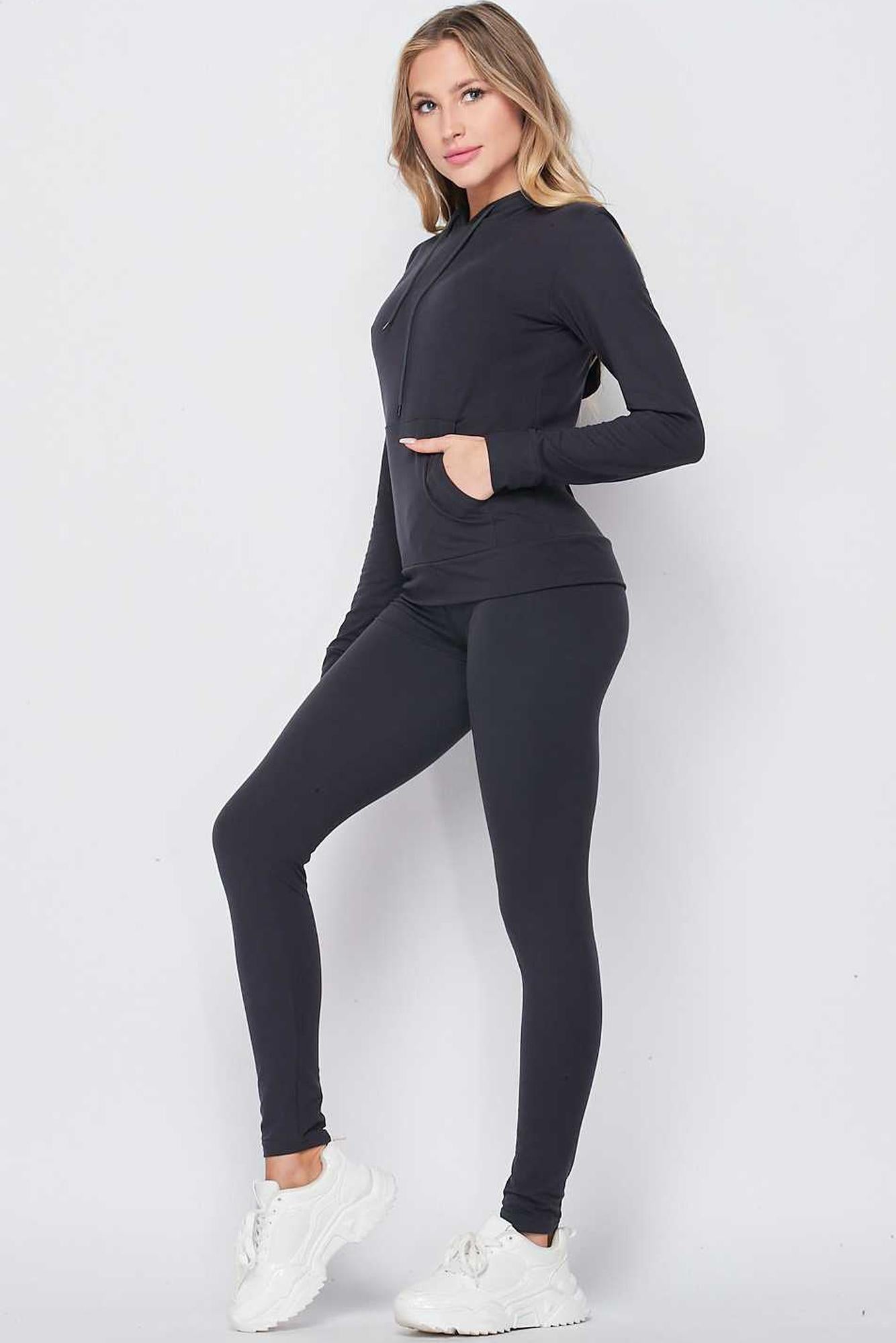 Wholesale Solid 2 Piece Buttery Smooth Leggings and Pullover Hoodie Set