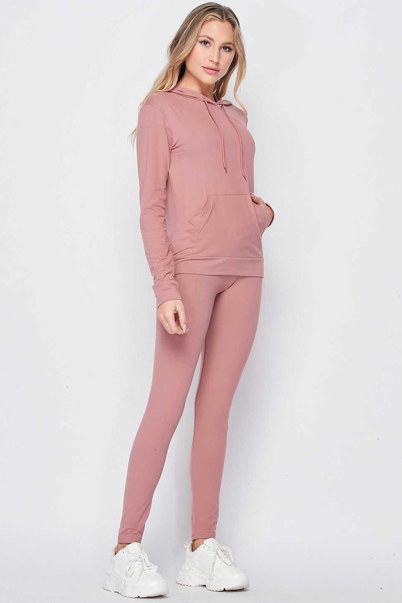 Wholesale Solid 2 Piece Buttery Smooth Leggings and Pullover Hoodie Set