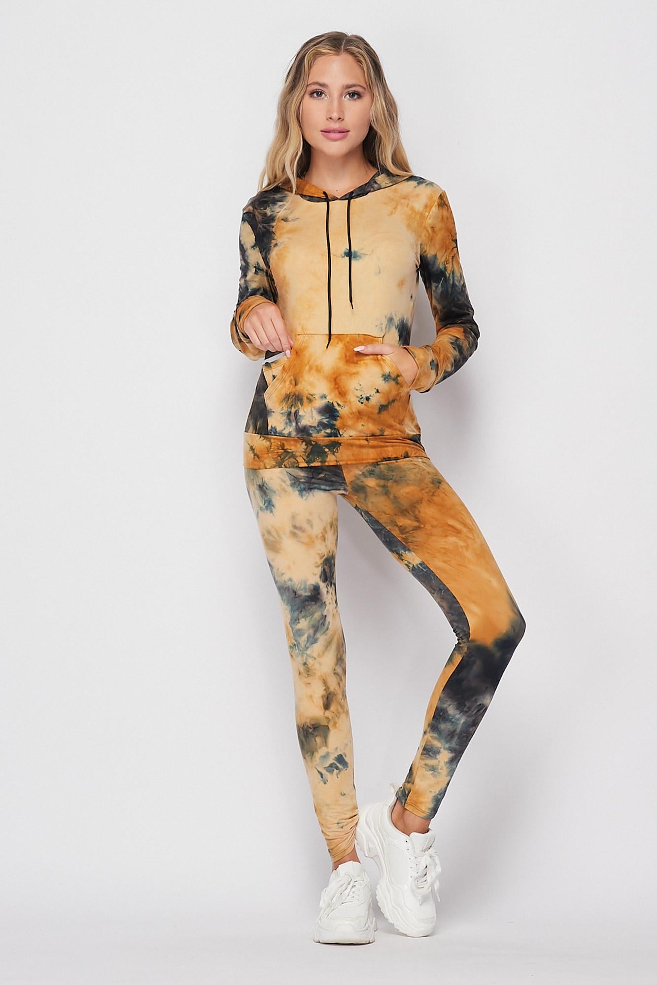 Wholesale Tie Dye 2 Piece Leggings and Hooded Jacket Set