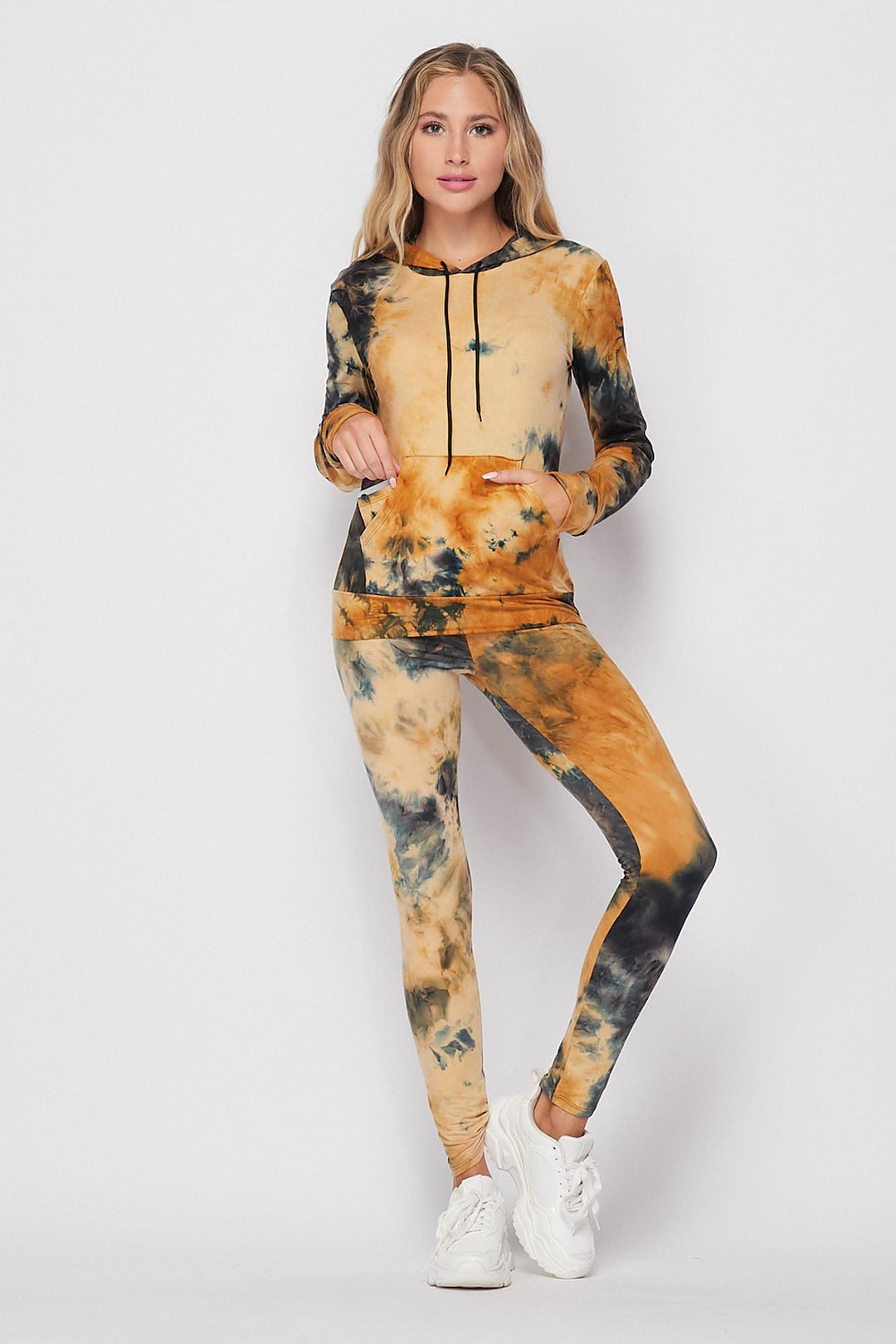Wholesale Tie Dye 2 Piece Leggings and Hooded Jacket Set