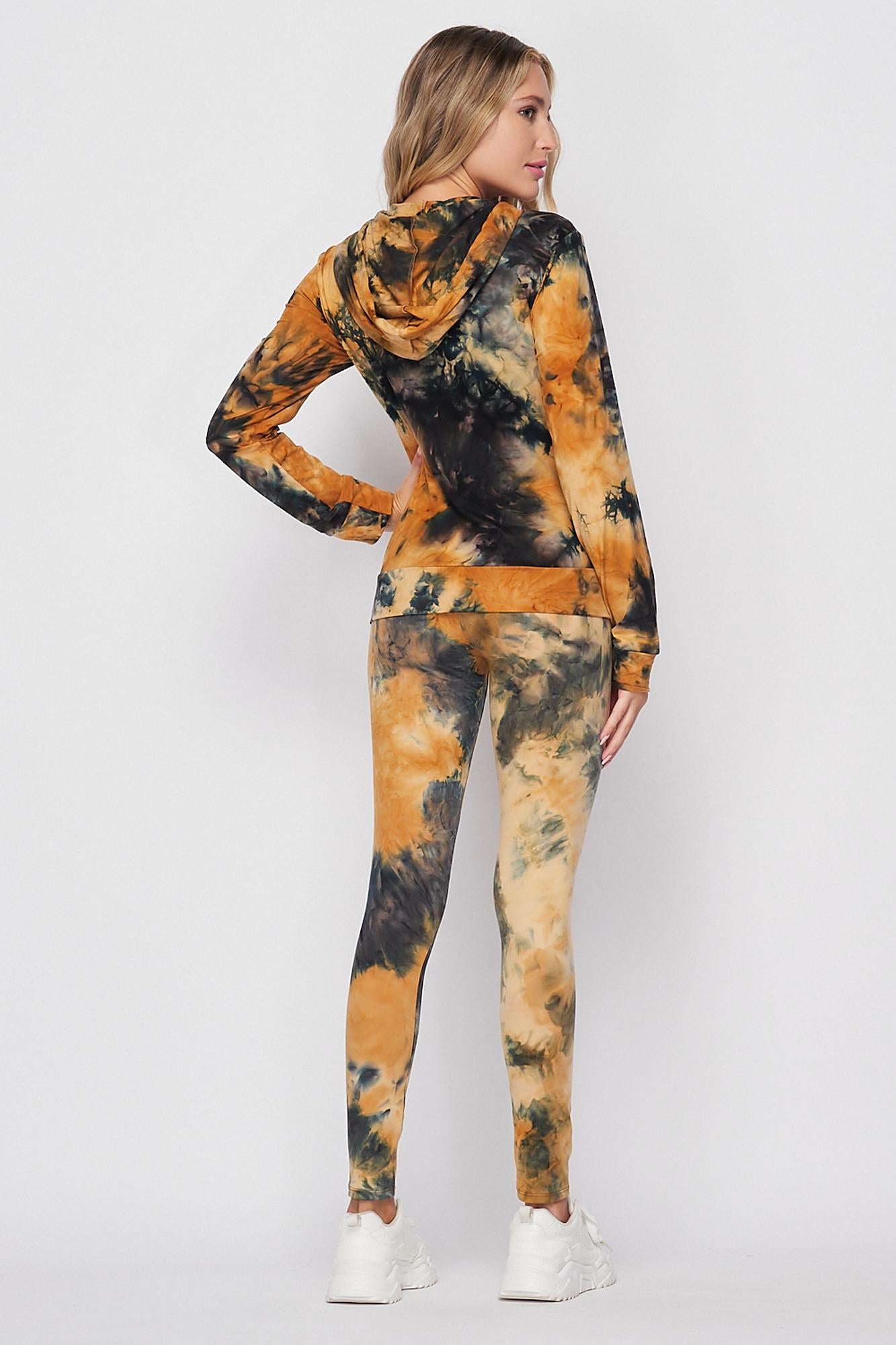 Wholesale Tie Dye 2 Piece Leggings and Hooded Jacket Set
