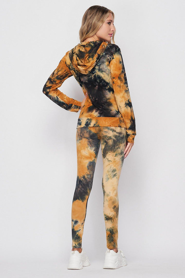 Wholesale Tie Dye 2 Piece Leggings and Hooded Jacket Set
