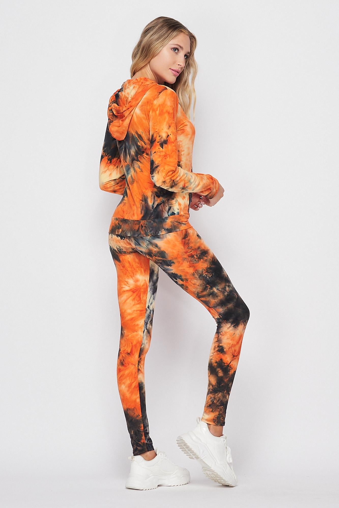 Wholesale Tie Dye 2 Piece Leggings and Hooded Jacket Set