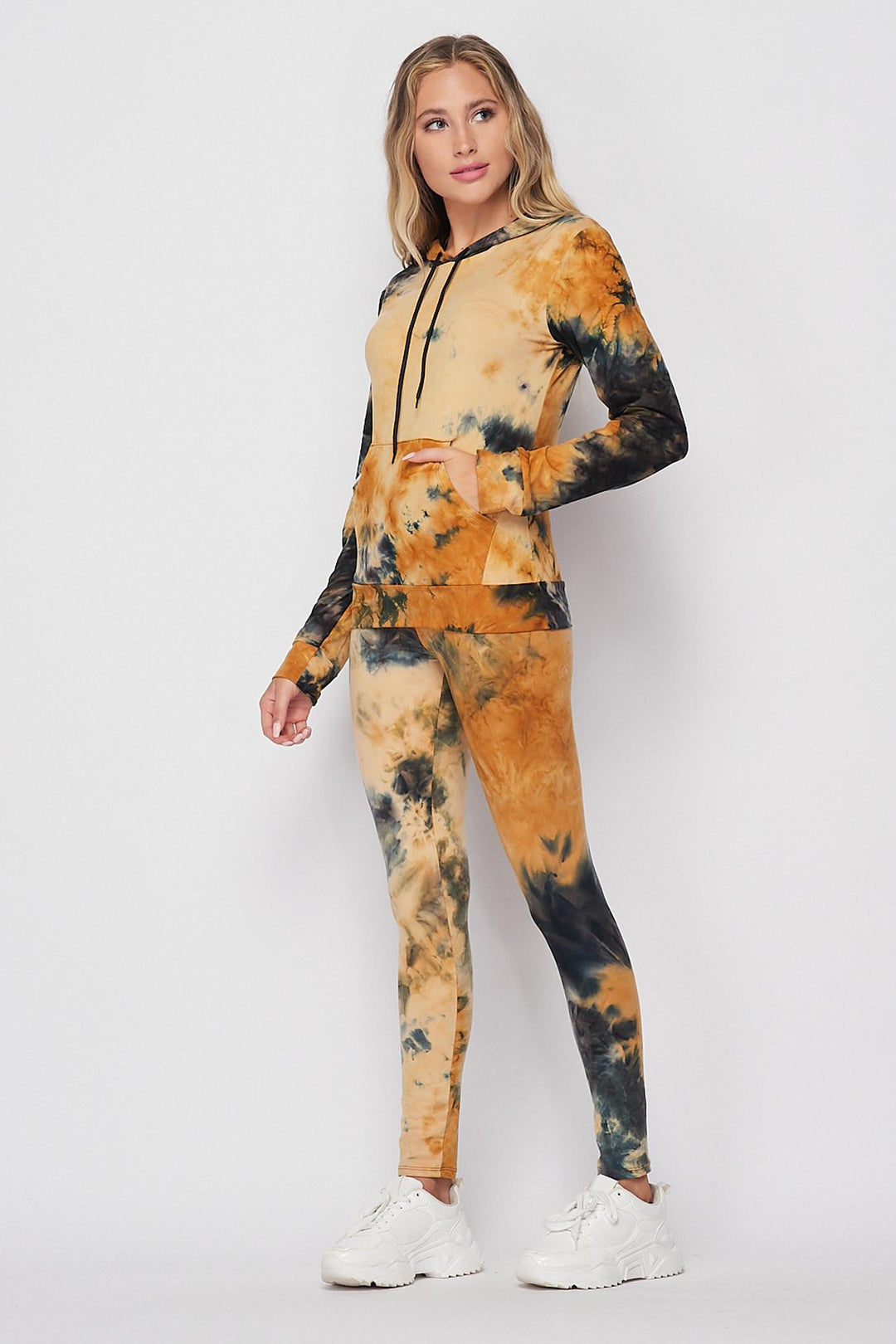 Wholesale Tie Dye 2 Piece Leggings and Hooded Jacket Set