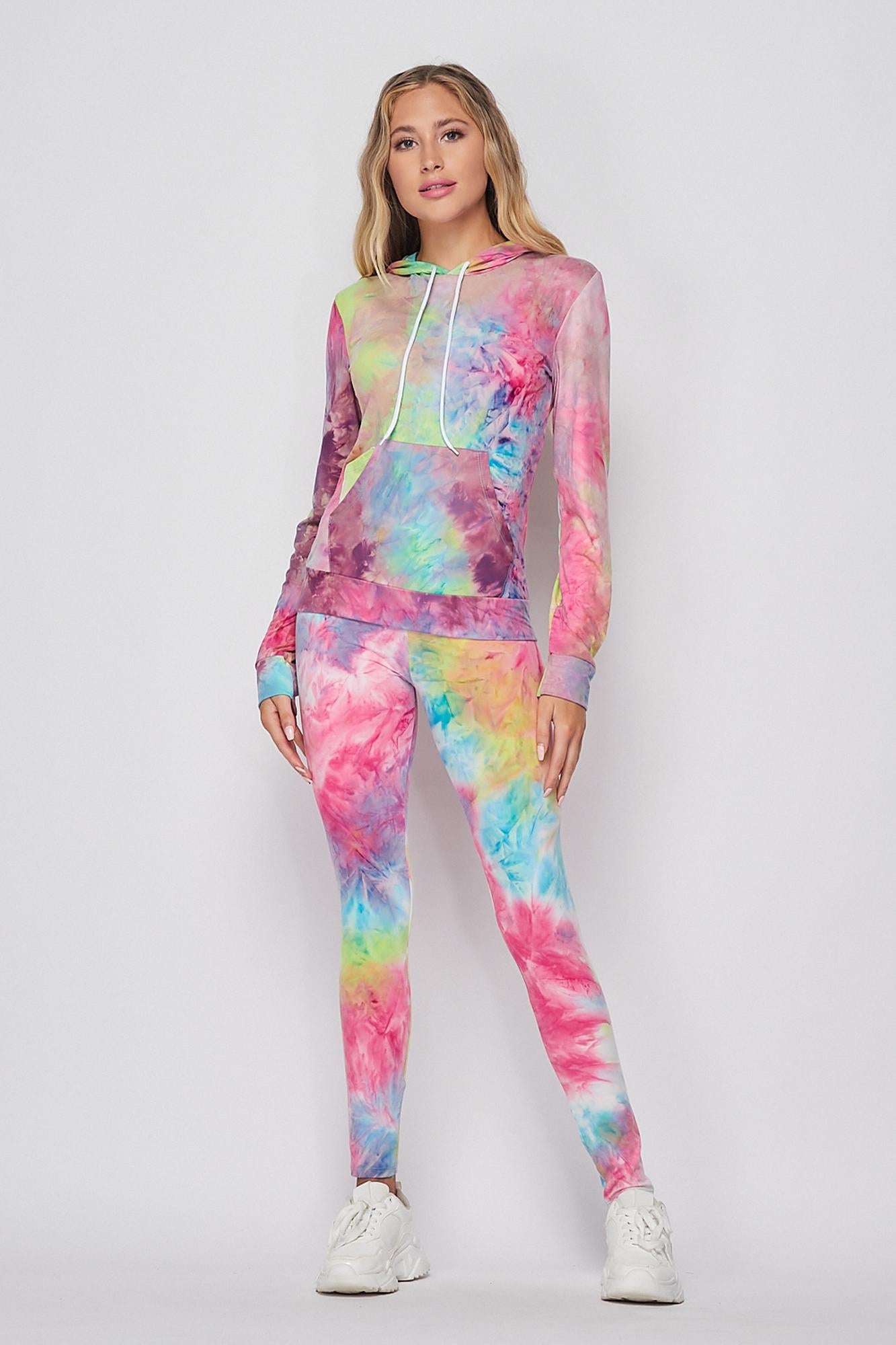 Wholesale Tie Dye 2 Piece Leggings and Hooded Jacket Set