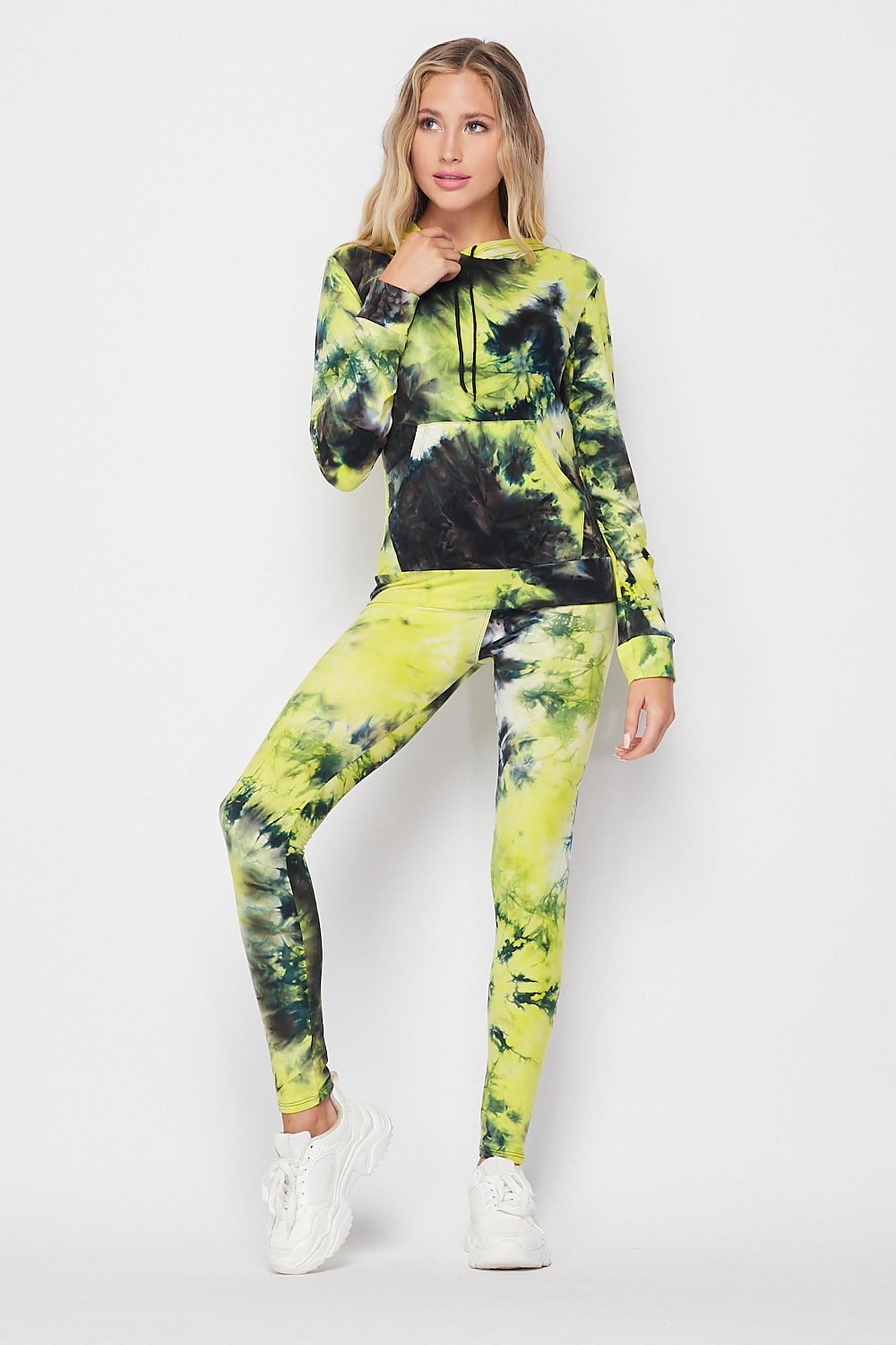 Wholesale Tie Dye 2 Piece Leggings and Hooded Jacket Set
