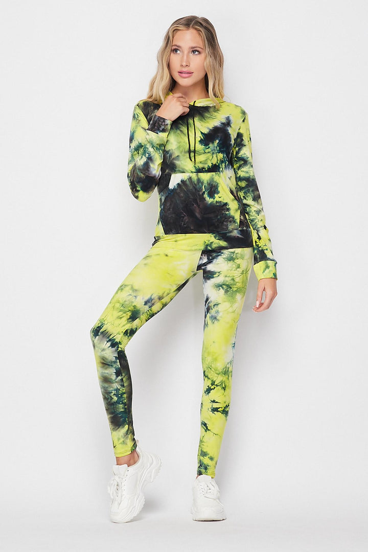 Wholesale Tie Dye 2 Piece Leggings and Hooded Jacket Set