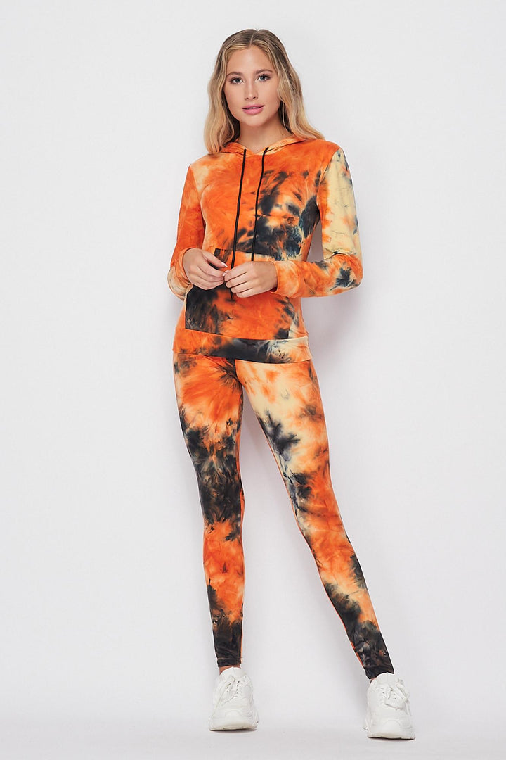 Wholesale Tie Dye 2 Piece Leggings and Hooded Jacket Set