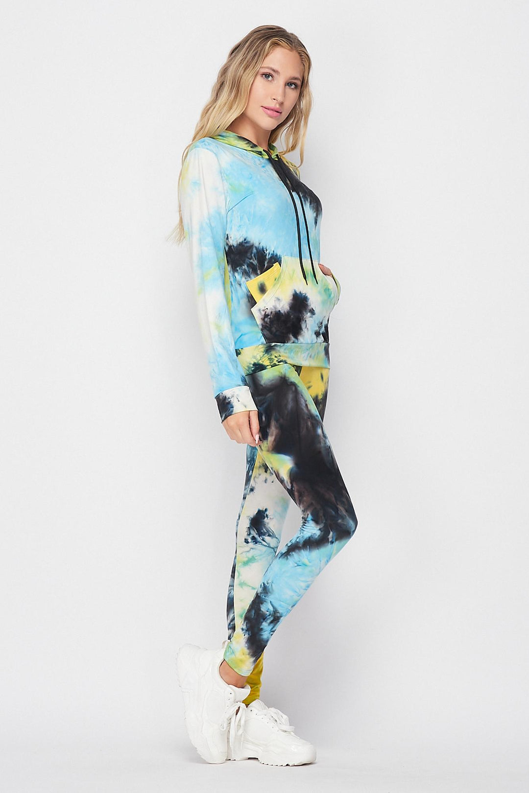 Wholesale Tie Dye 2 Piece Leggings and Hooded Jacket Set