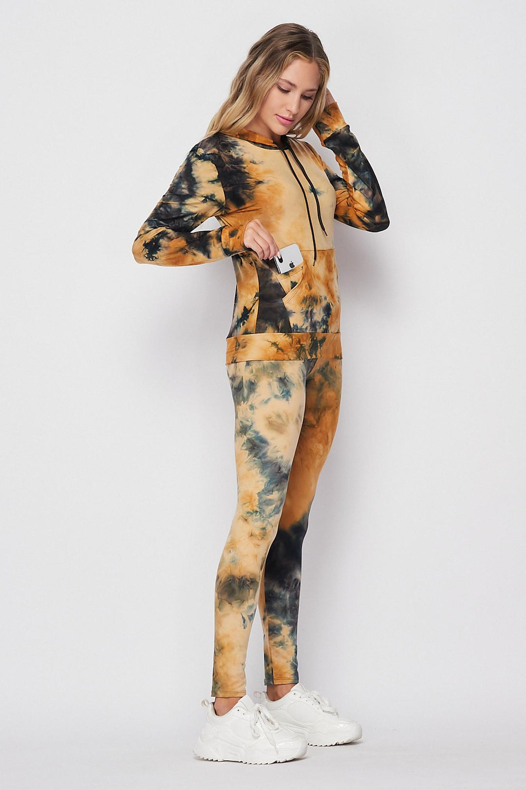 Wholesale Tie Dye 2 Piece Leggings and Hooded Jacket Set