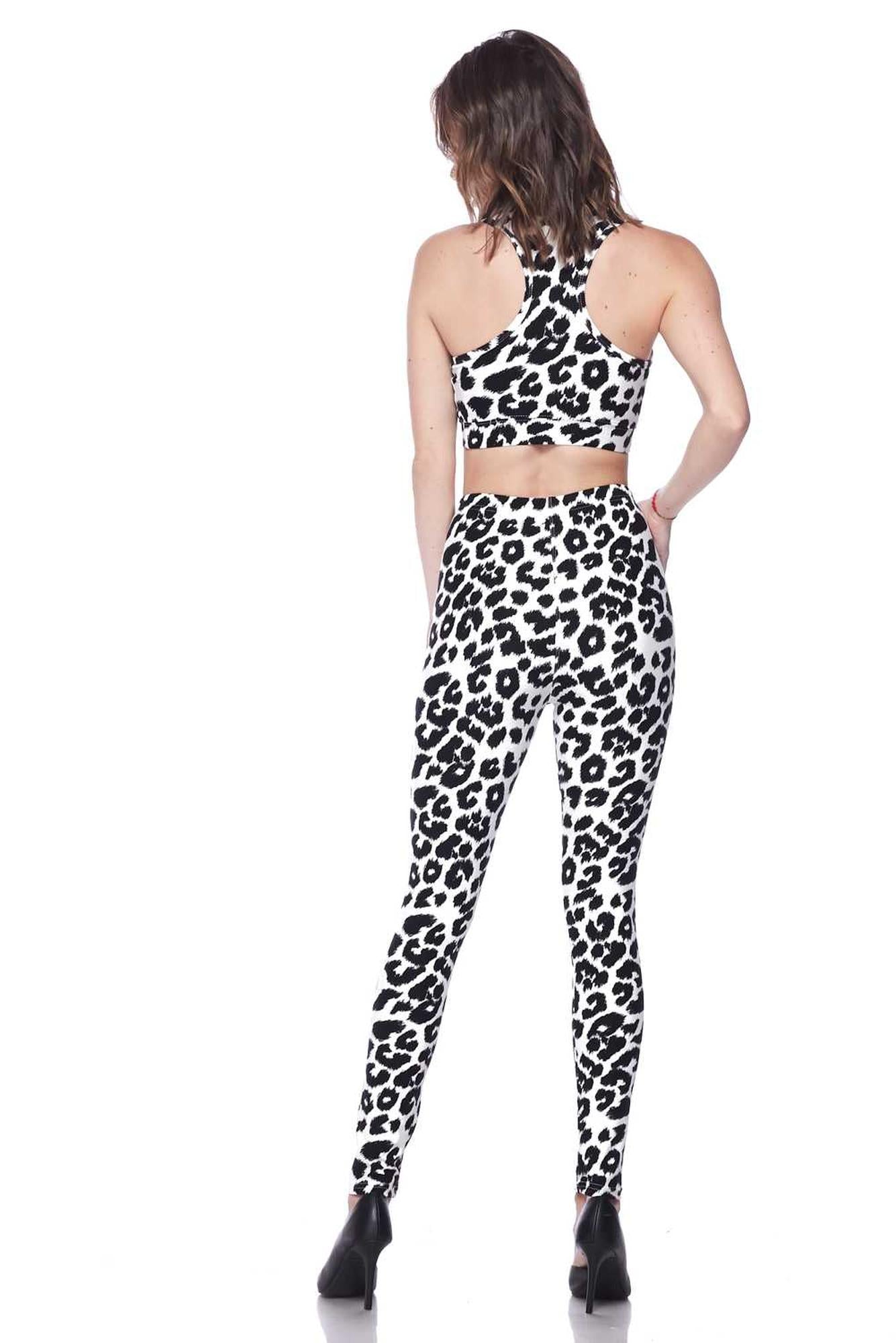 Wholesale Buttery Soft Ivory Spotted Leopard Bra and Leggings Set