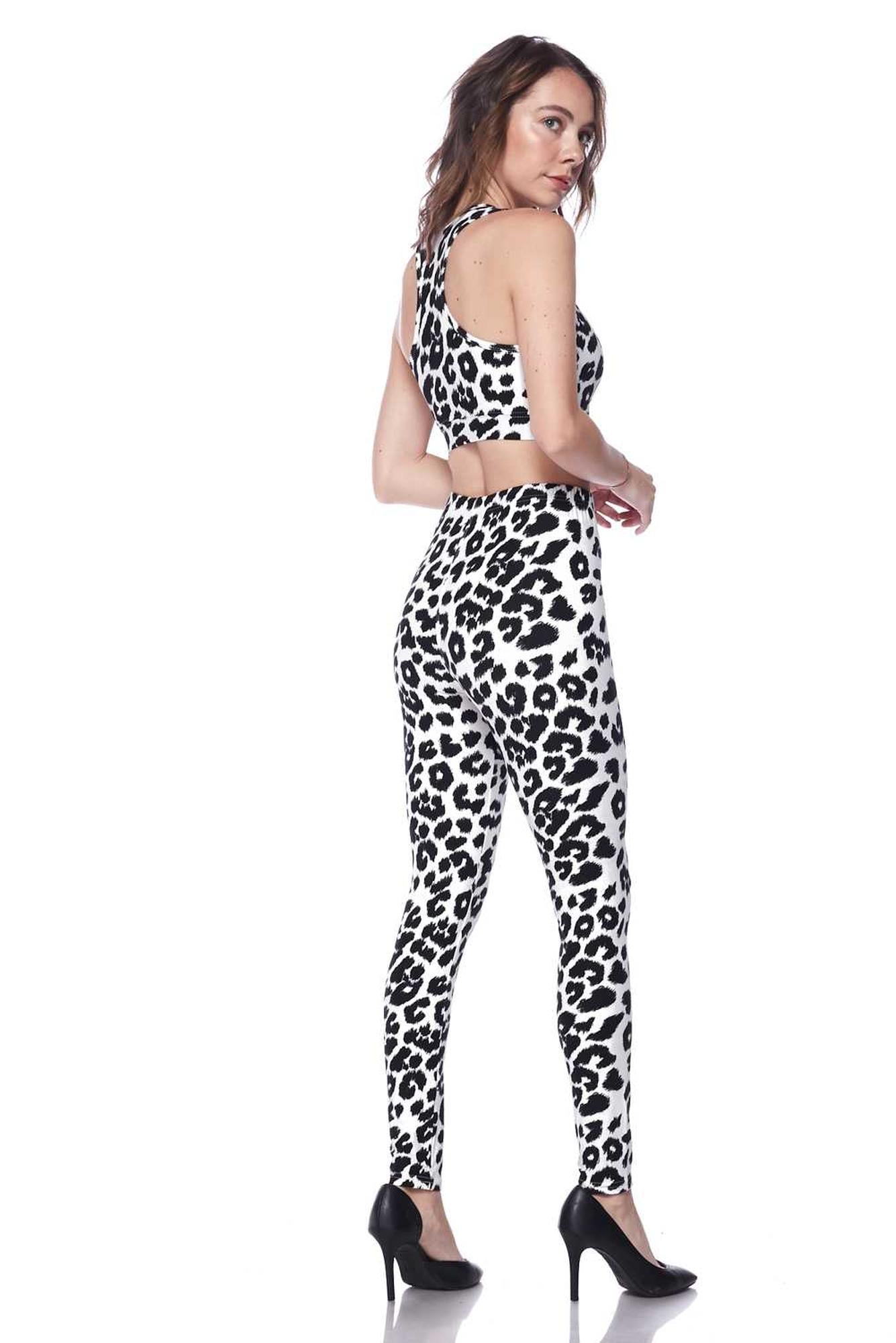 Wholesale Buttery Soft Ivory Spotted Leopard Bra and Leggings Set