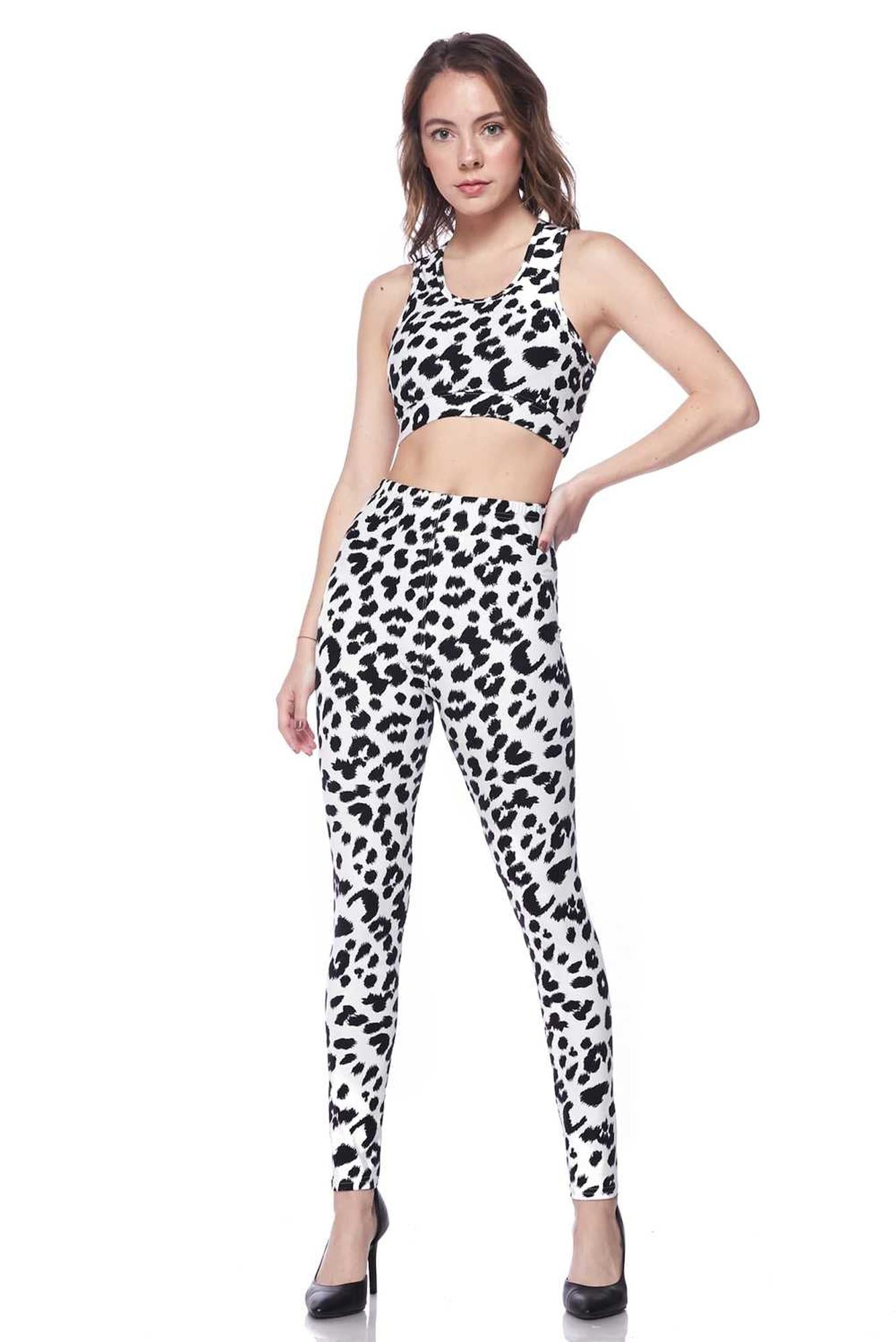 Wholesale Buttery Soft Ivory Spotted Leopard Bra and Leggings Set