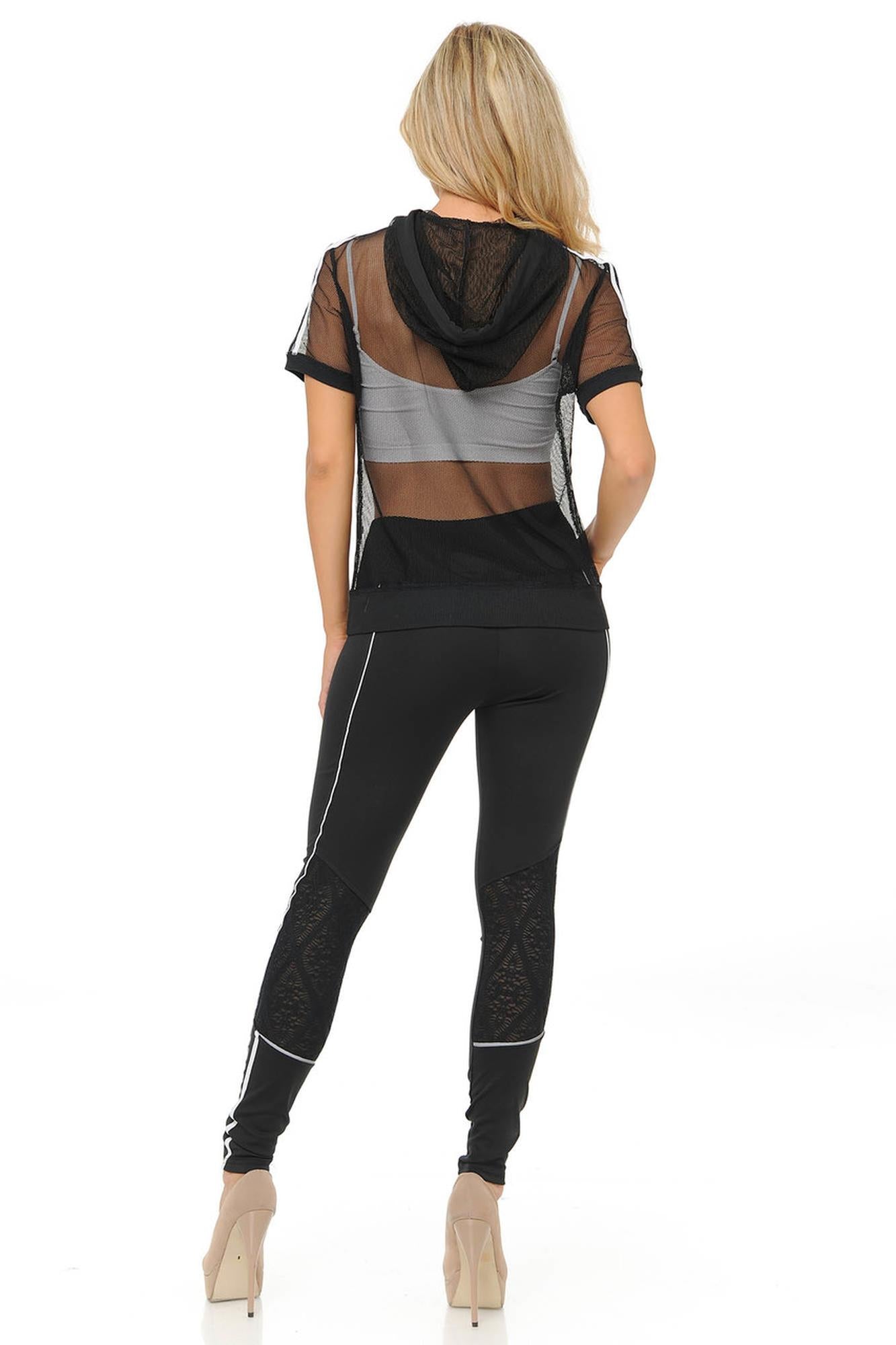Wholesale Premium Select Full Mesh Jacket with Slenderize Workout Leggings Set - Black