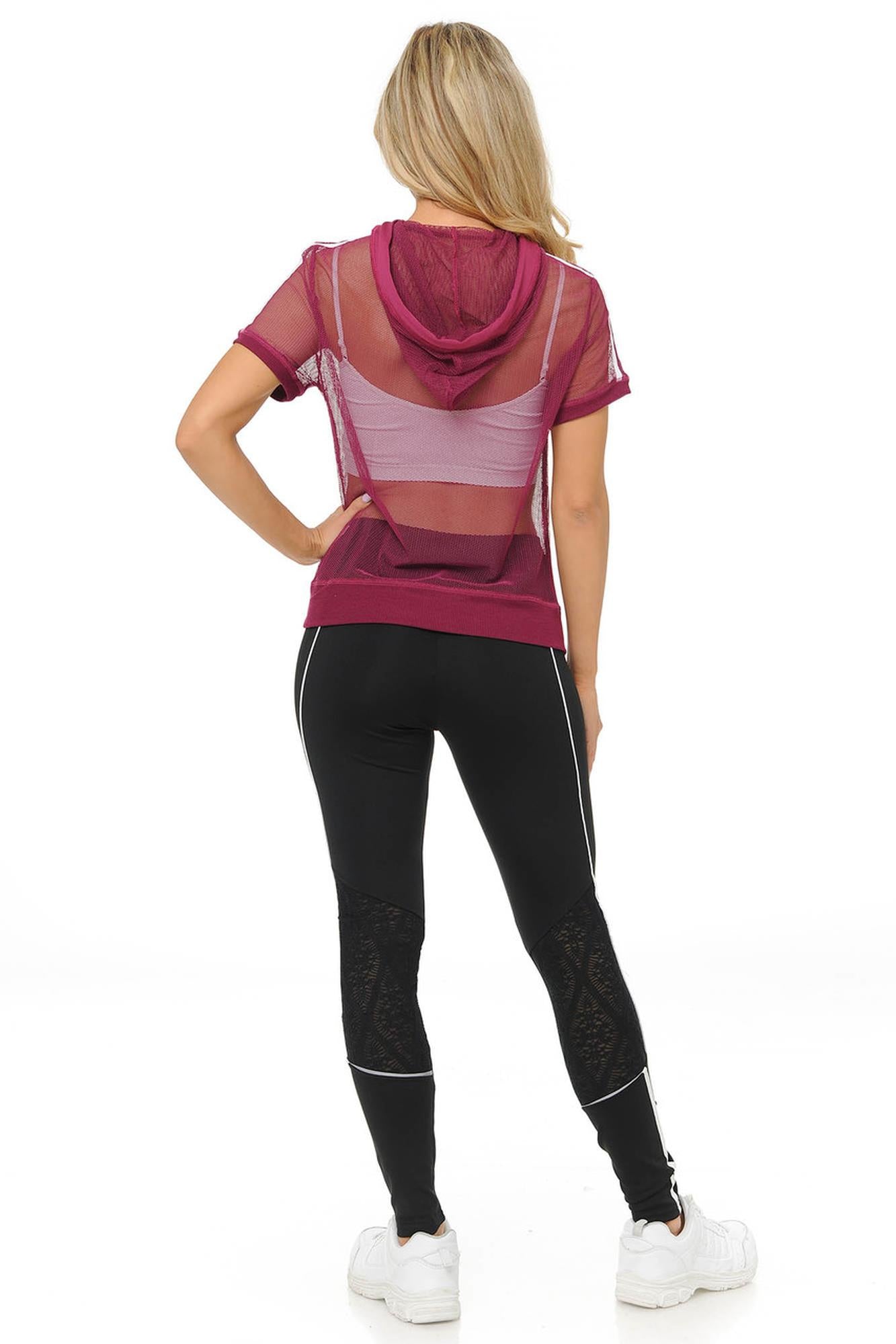 Wholesale Premium Select Full Mesh Jacket with Slenderize Workout Leggings Set - Red