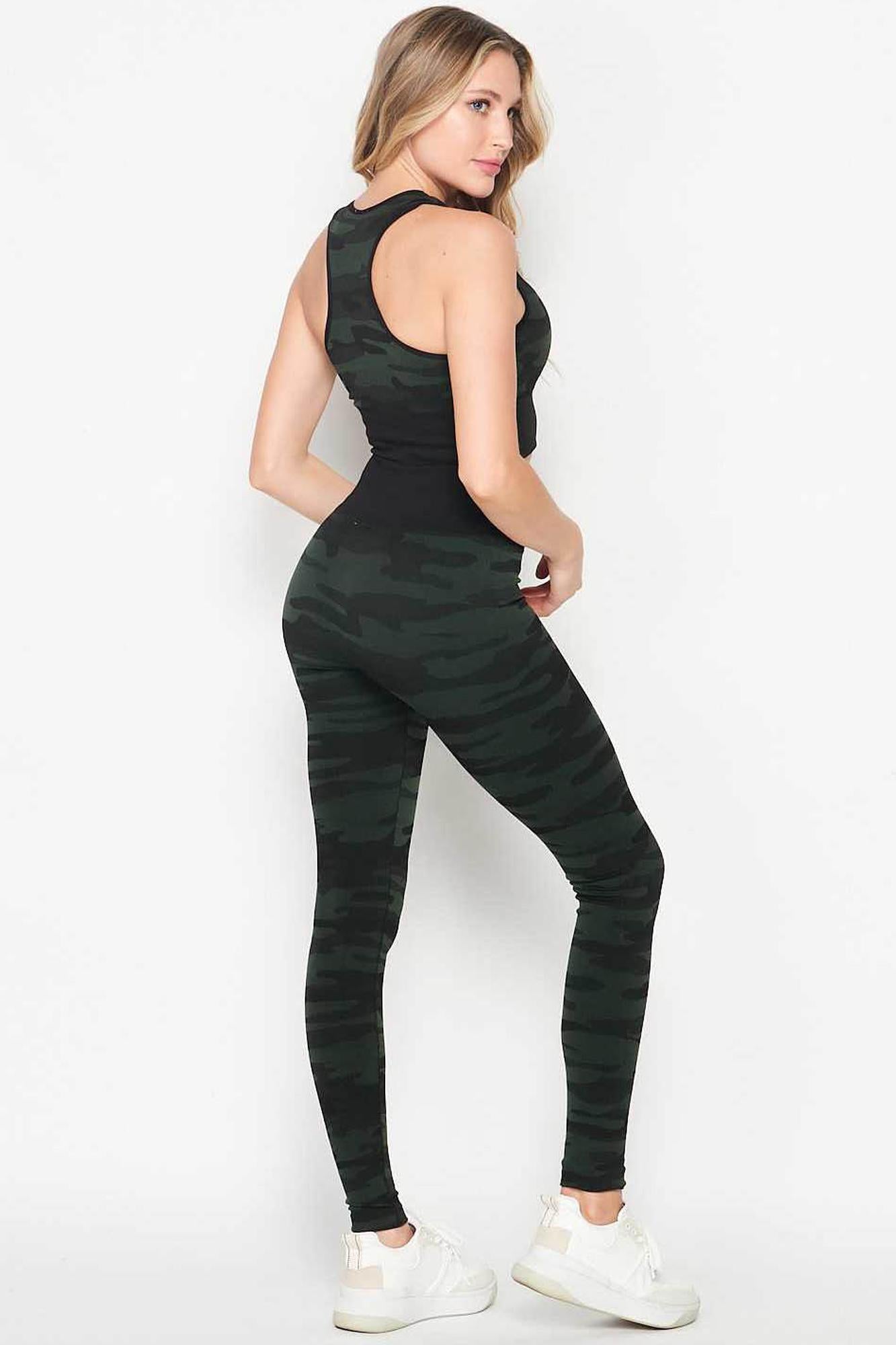 Wholesale 2 Piece Seamless Olive Camouflage Bra Top and Leggings Sport Set