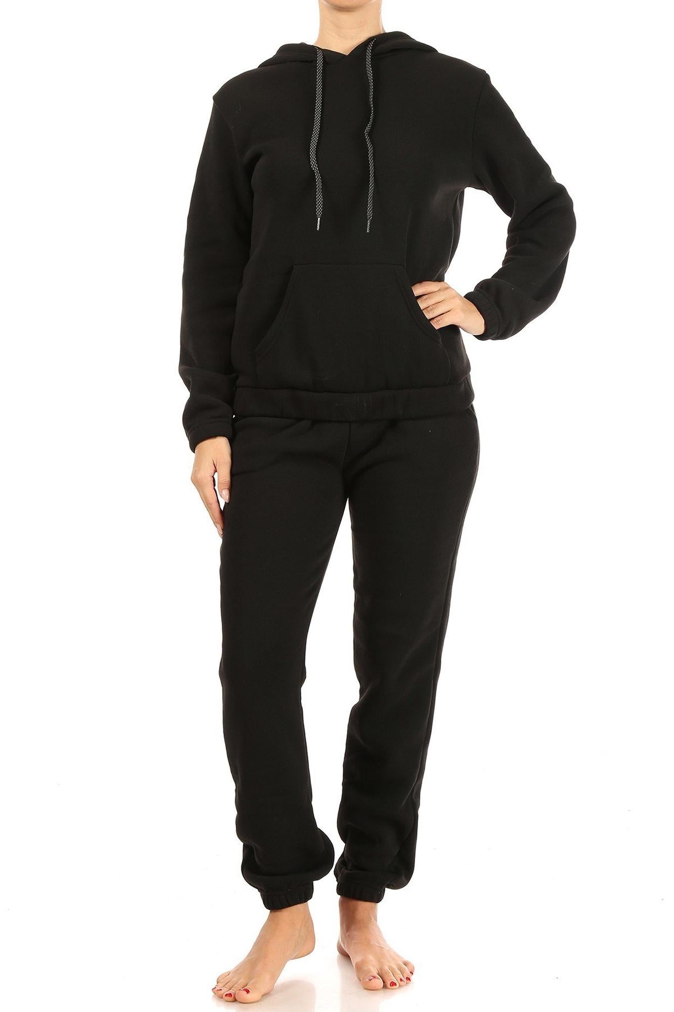 Wholesale 2 Piece Solid Fleece Lined French Terry Joggers and Hoodie Set