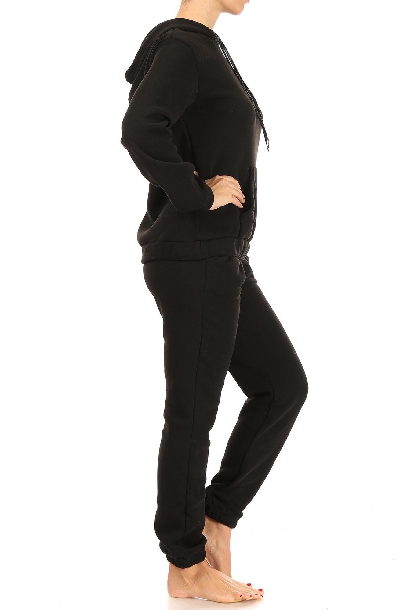 Wholesale 2 Piece Solid Fleece Lined French Terry Joggers and Hoodie Set