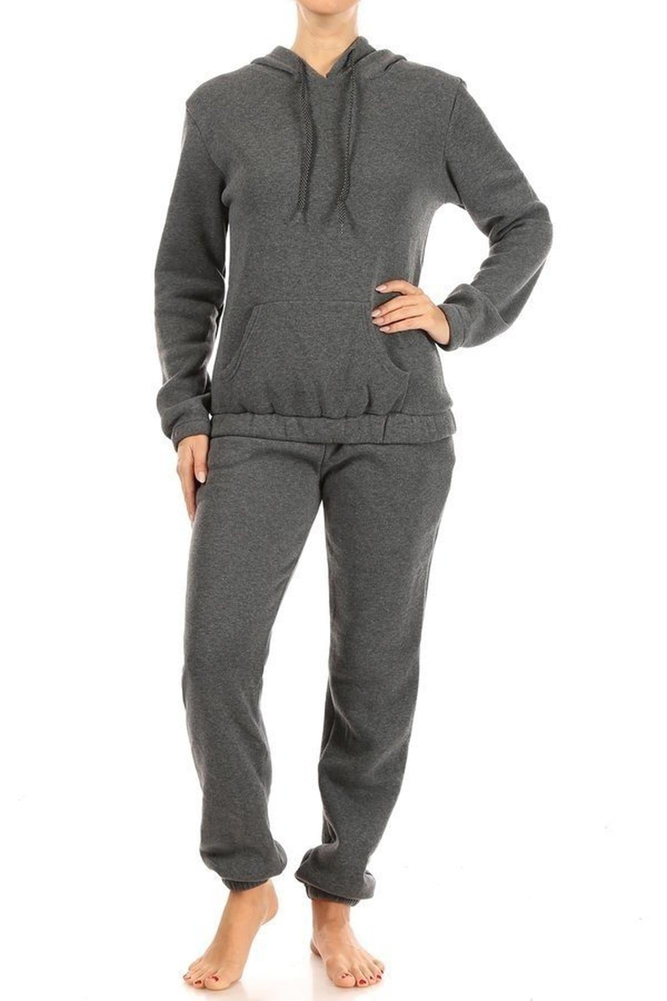 Wholesale 2 Piece Solid Fleece Lined French Terry Joggers and Hoodie Set