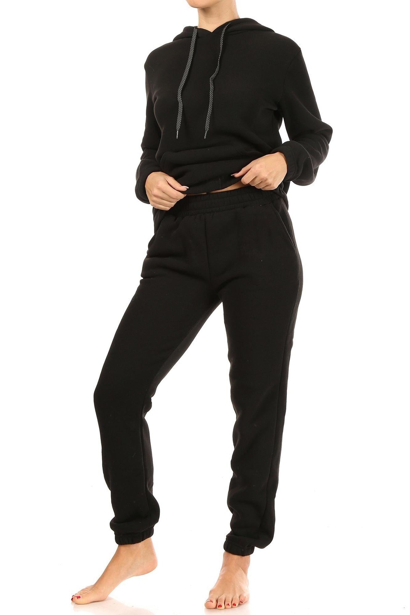 Wholesale 2 Piece Solid Fleece Lined French Terry Joggers and Hoodie Set