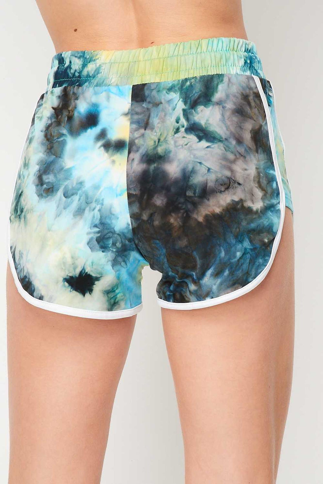 Wholesale Buttery Smooth Blue Tie Dye Side Striped Drawstring Waist Dolphin Shorts