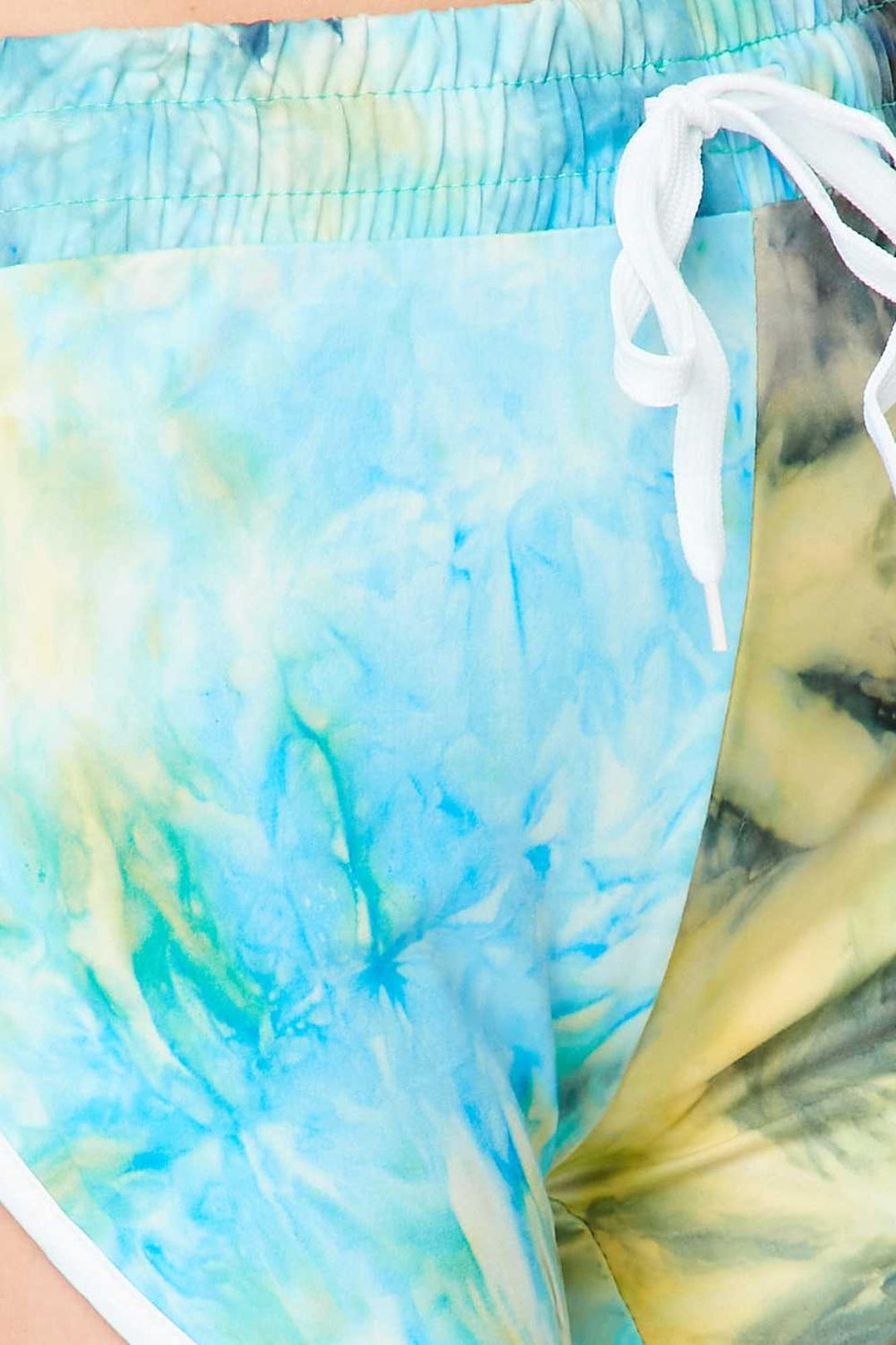 Wholesale Buttery Smooth Blue Tie Dye Side Striped Drawstring Waist Dolphin Shorts