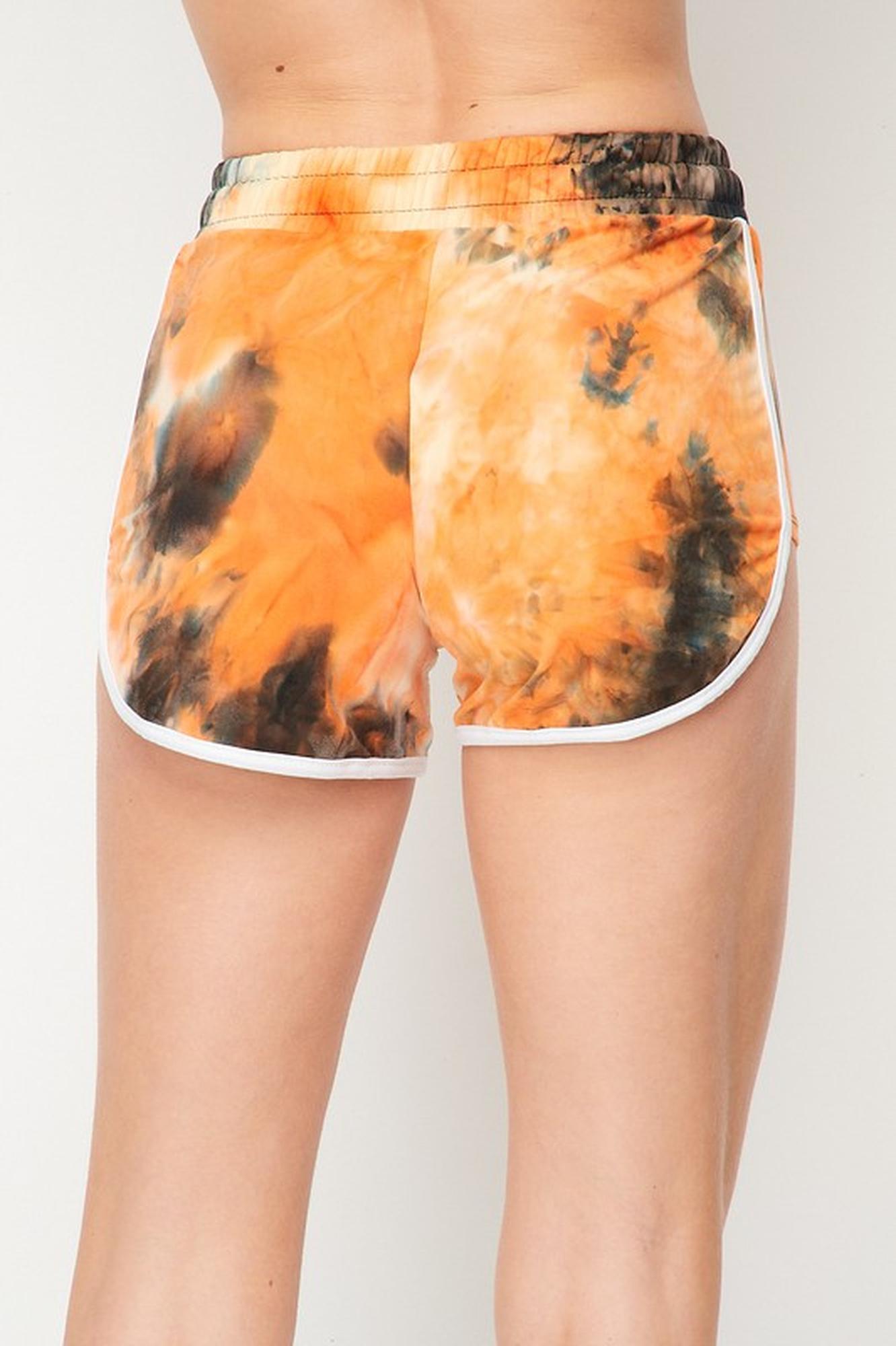 Wholesale Buttery Smooth Orange Tie Dye Side Striped Drawstring Waist Dolphin Shorts