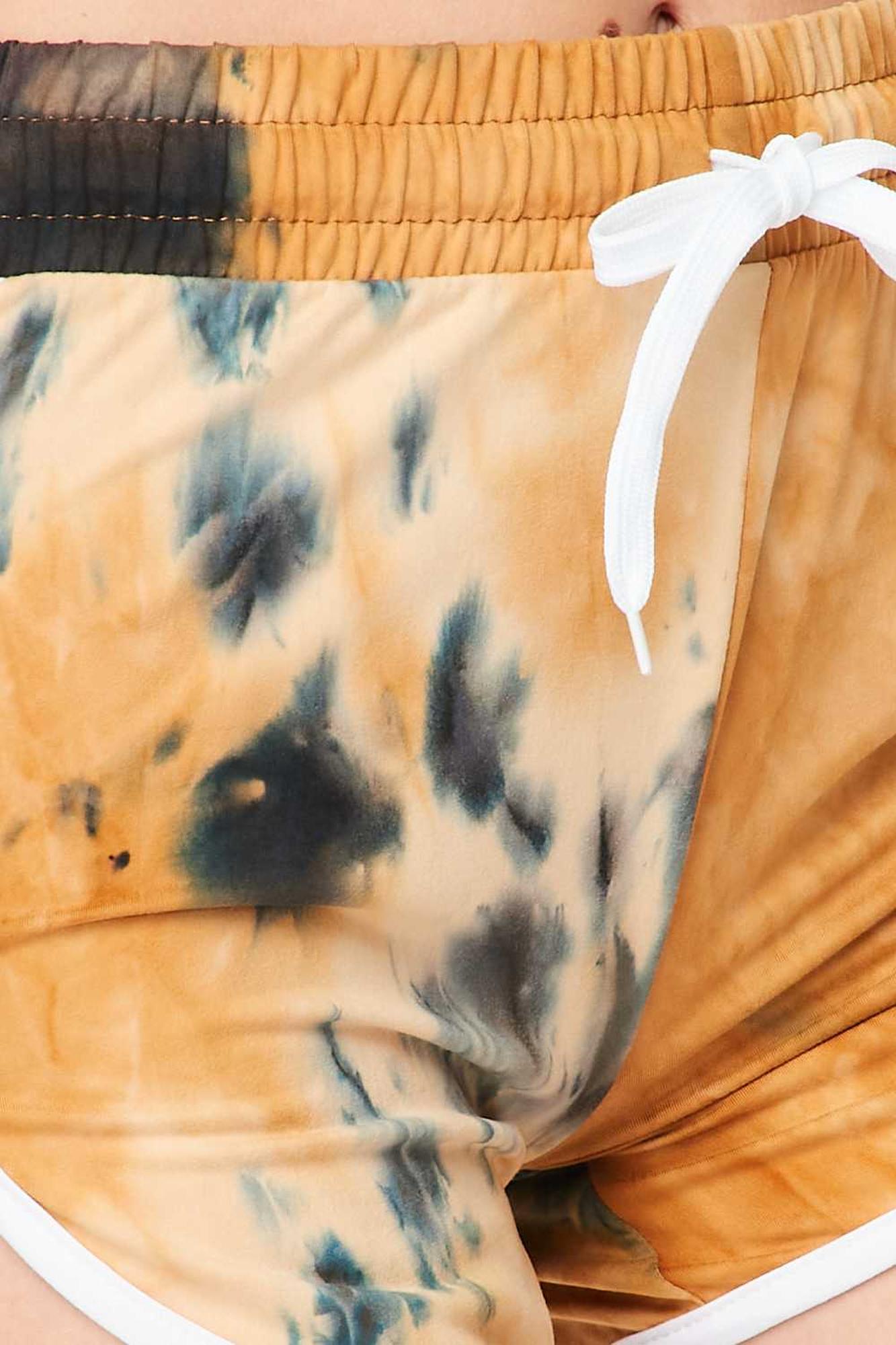 Wholesale Buttery Smooth Camel Tie Dye Side Striped Drawstring Waist Dolphin Shorts