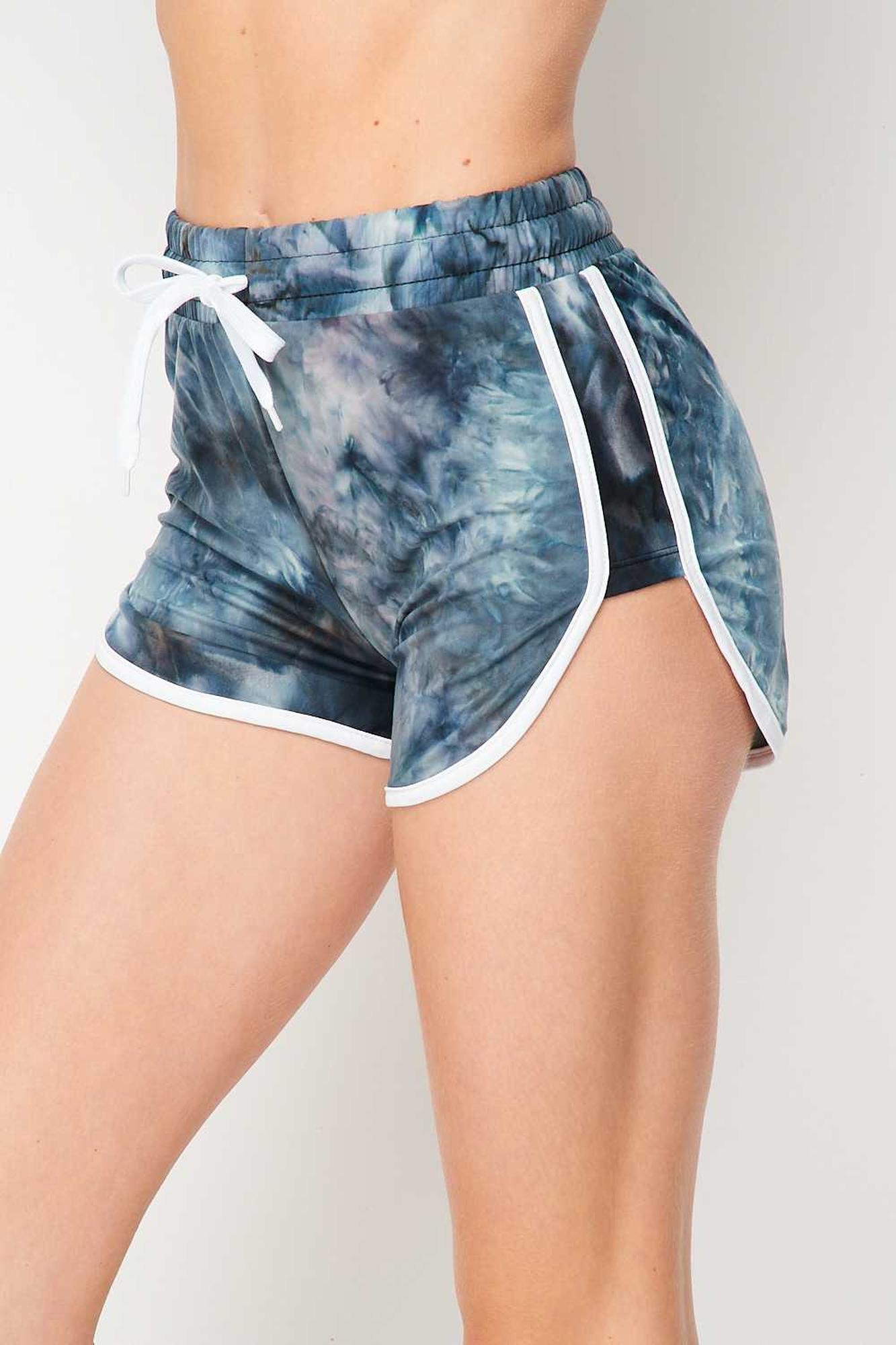 Wholesale Buttery Smooth Navy Tie Dye Side Striped Drawstring Waist Dolphin Shorts
