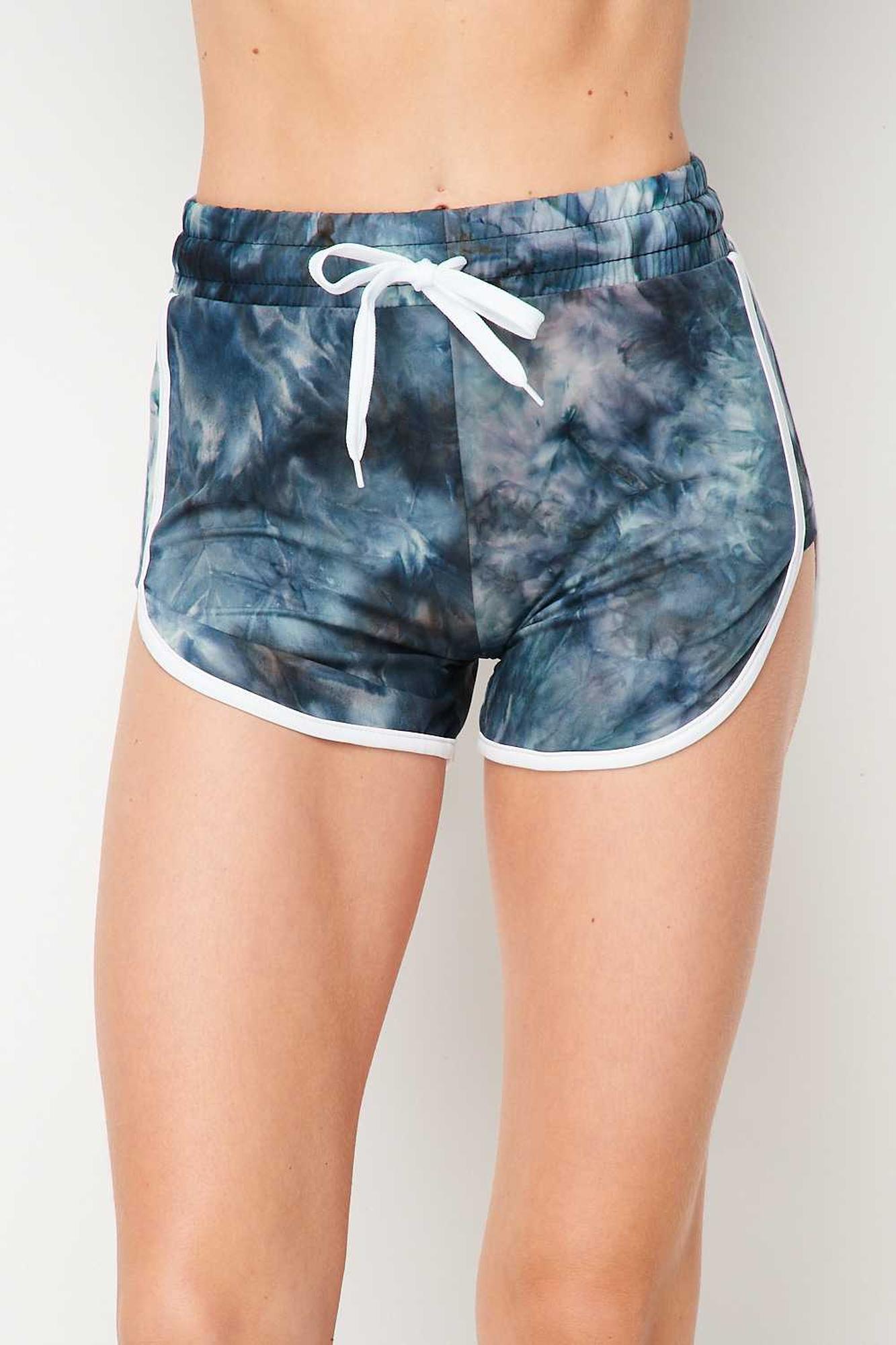 Wholesale Buttery Smooth Navy Tie Dye Side Striped Drawstring Waist Dolphin Shorts