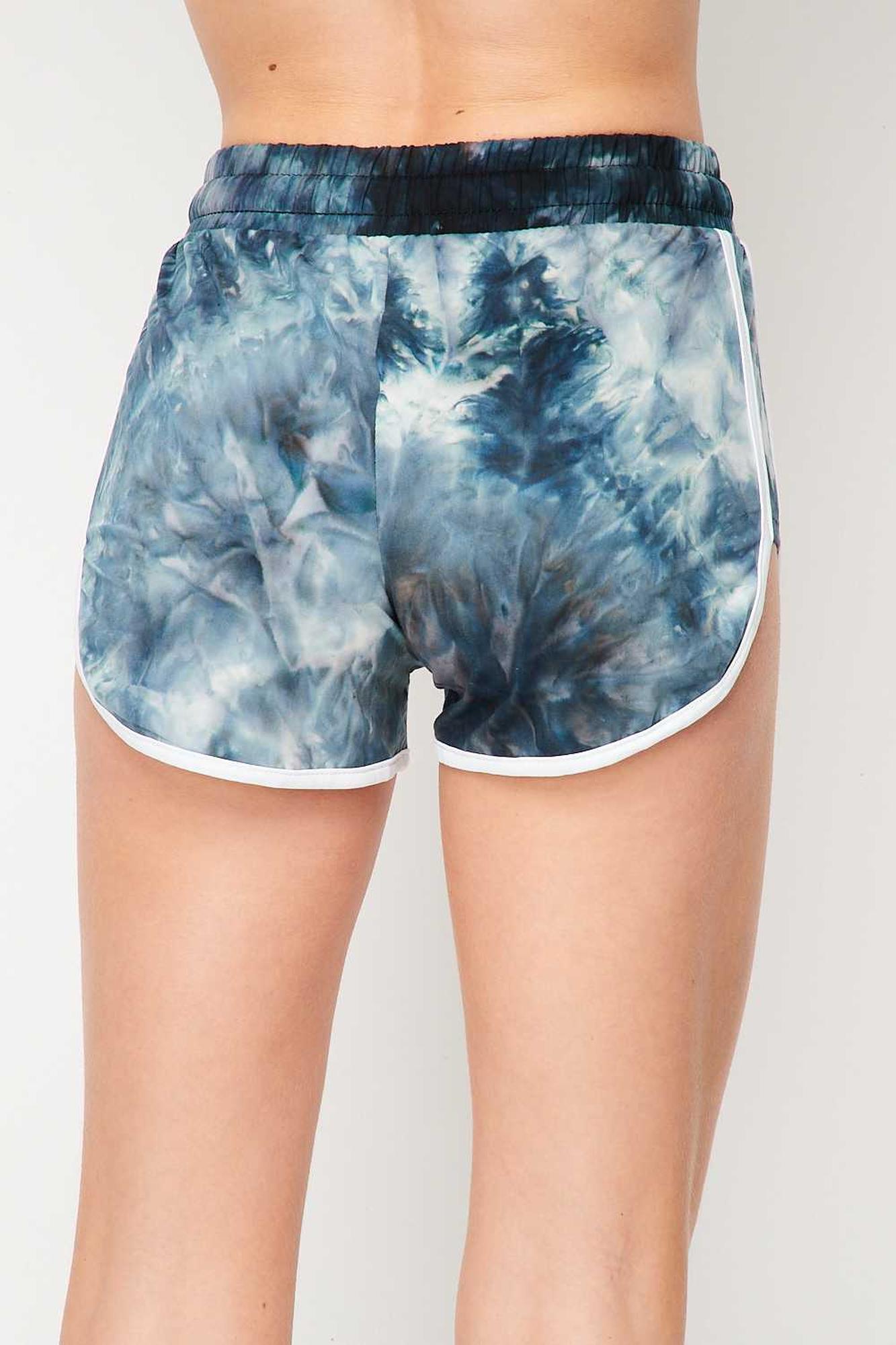 Wholesale Buttery Smooth Navy Tie Dye Side Striped Drawstring Waist Dolphin Shorts