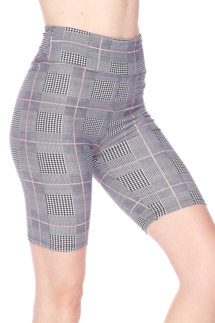 Wholesale Buttery Smooth Coral Accent Glenn Plaid Biker Shorts - 3 Inch Waist Band