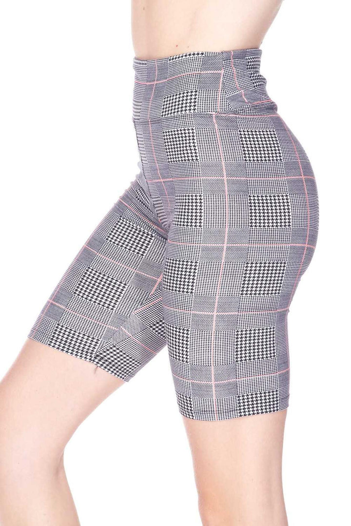 Wholesale Buttery Smooth Coral Accent Glenn Plaid Biker Shorts - 3 Inch Waist Band