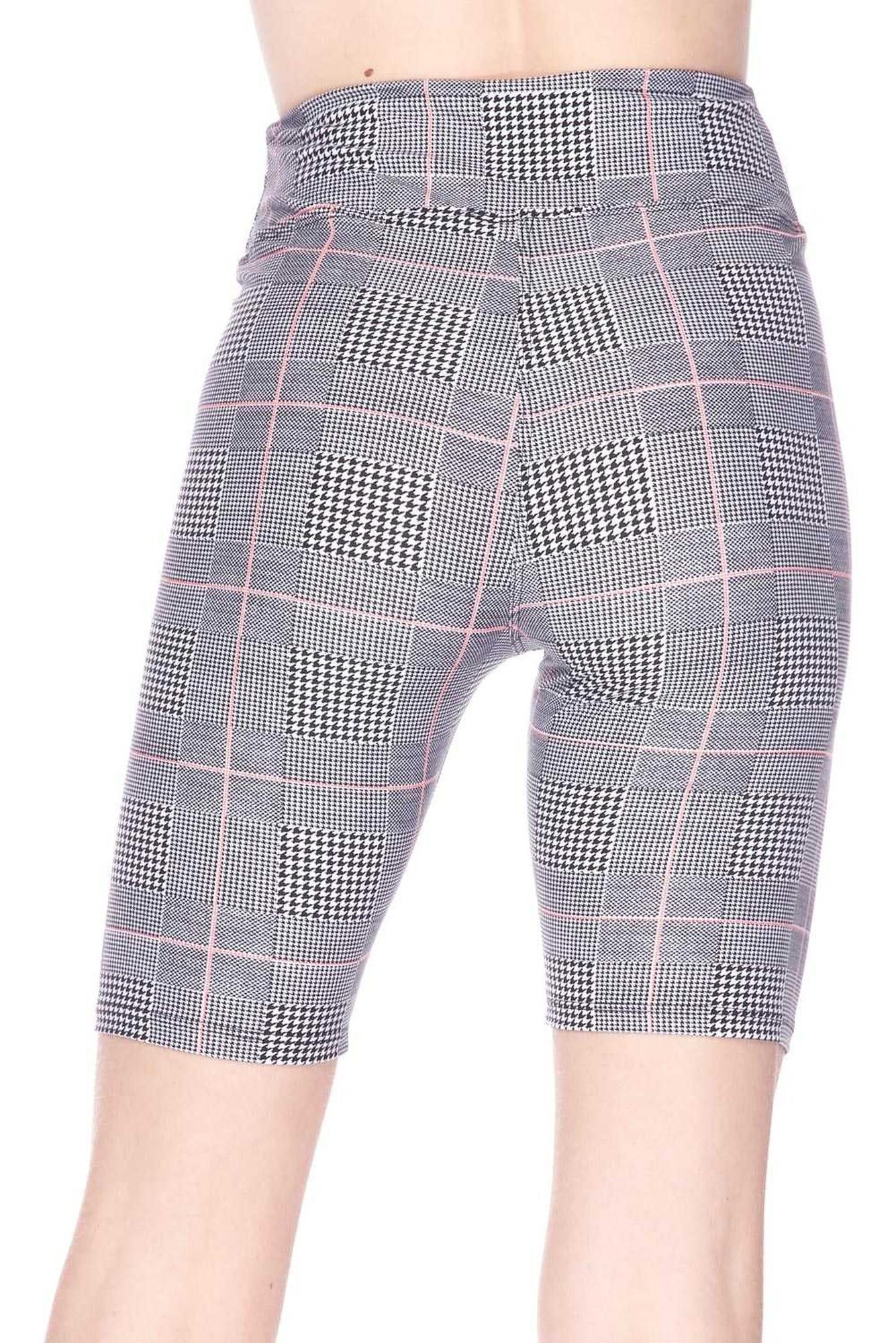 Wholesale Buttery Smooth Coral Accent Glenn Plaid Biker Shorts - 3 Inch Waist Band