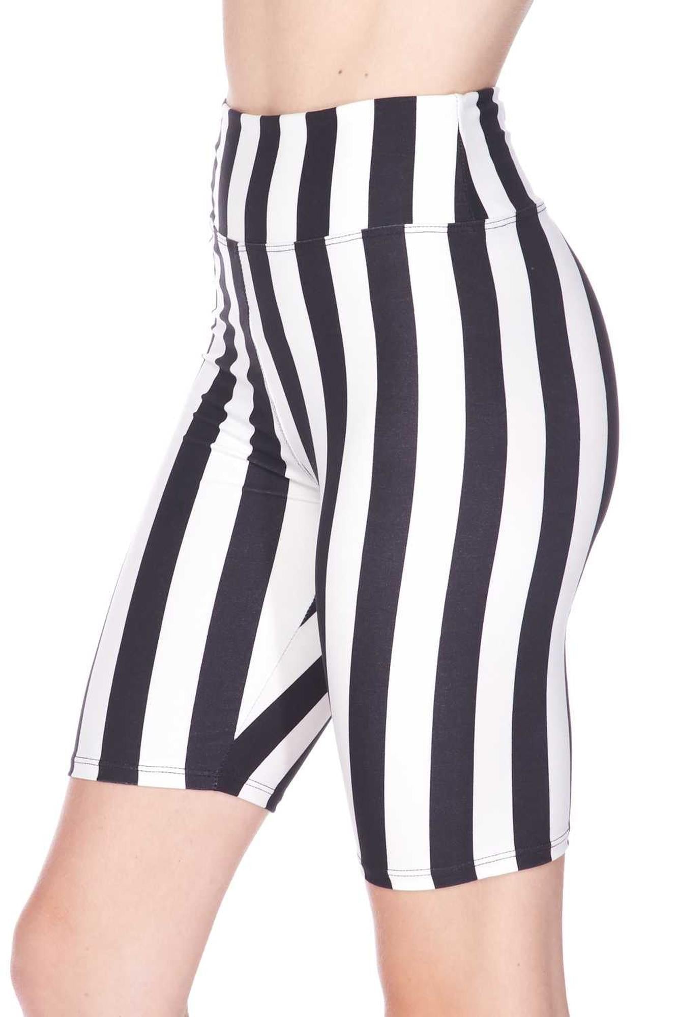 Wholesale Buttery Smooth Vertical Wide Stripe Biker Shorts - 3 Inch Waist Band