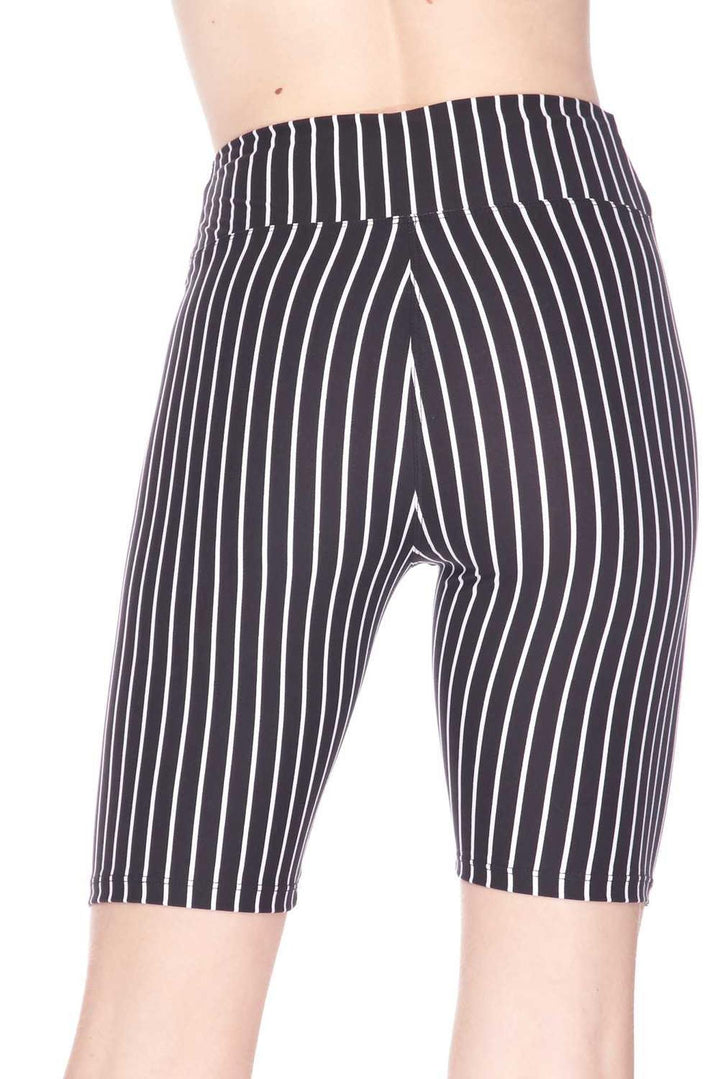 Wholesale Buttery Smooth Black Pinstripe Biker Shorts - 3 Inch Waist Band