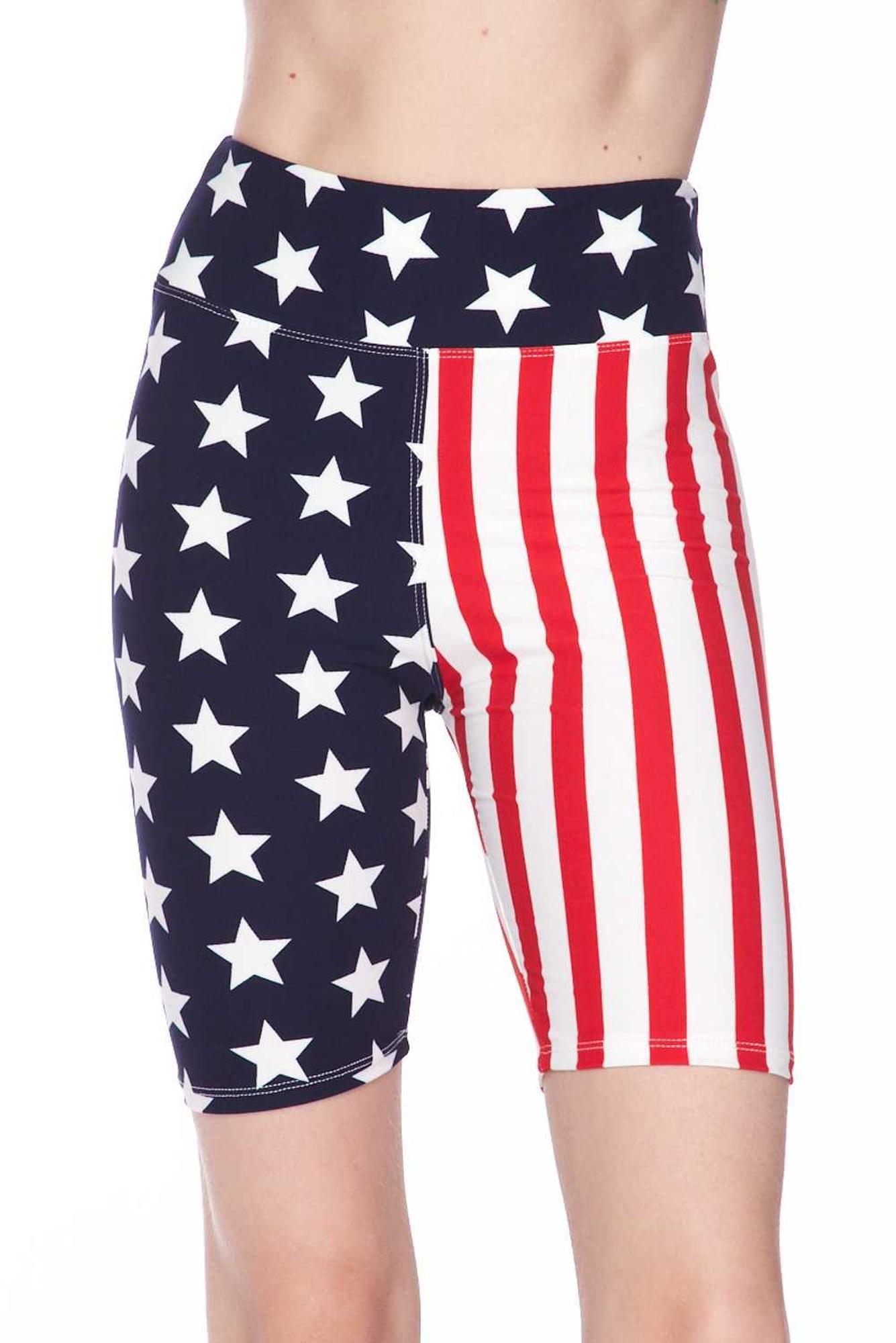 Wholesale Buttery Smooth USA Flag High Waist Biker Shorts - 3 Inch Waist