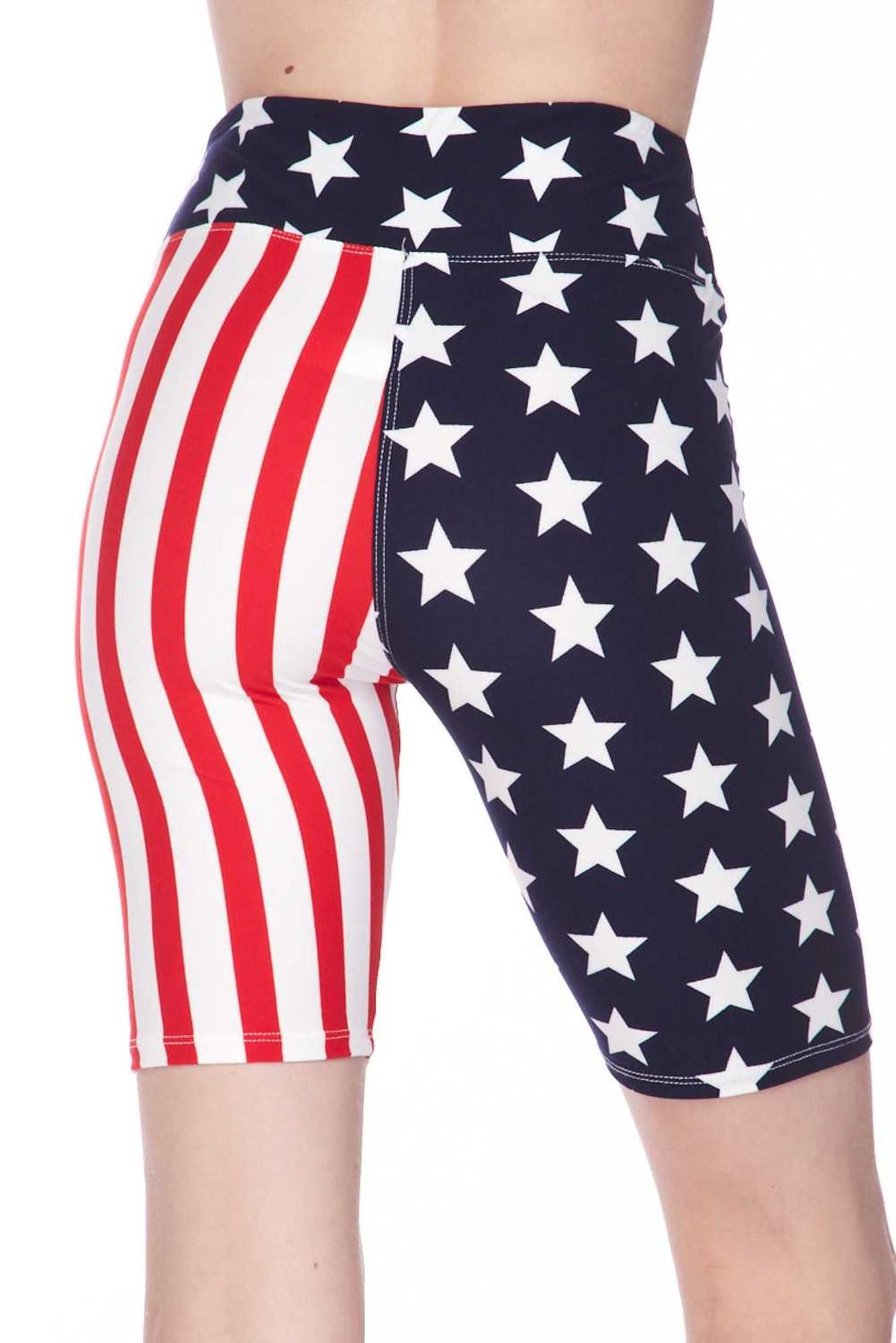 Wholesale Buttery Smooth USA Flag High Waist Biker Shorts - 3 Inch Waist