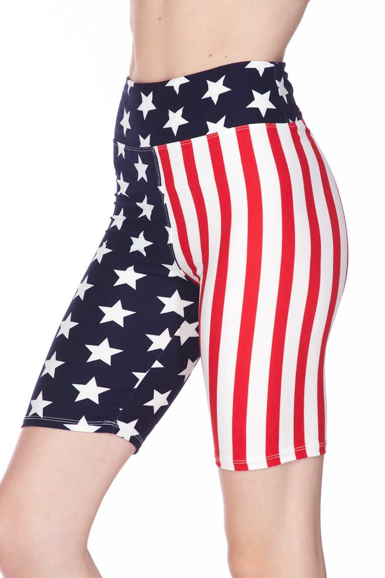 Wholesale Buttery Smooth USA Flag High Waist Biker Shorts - 3 Inch Waist